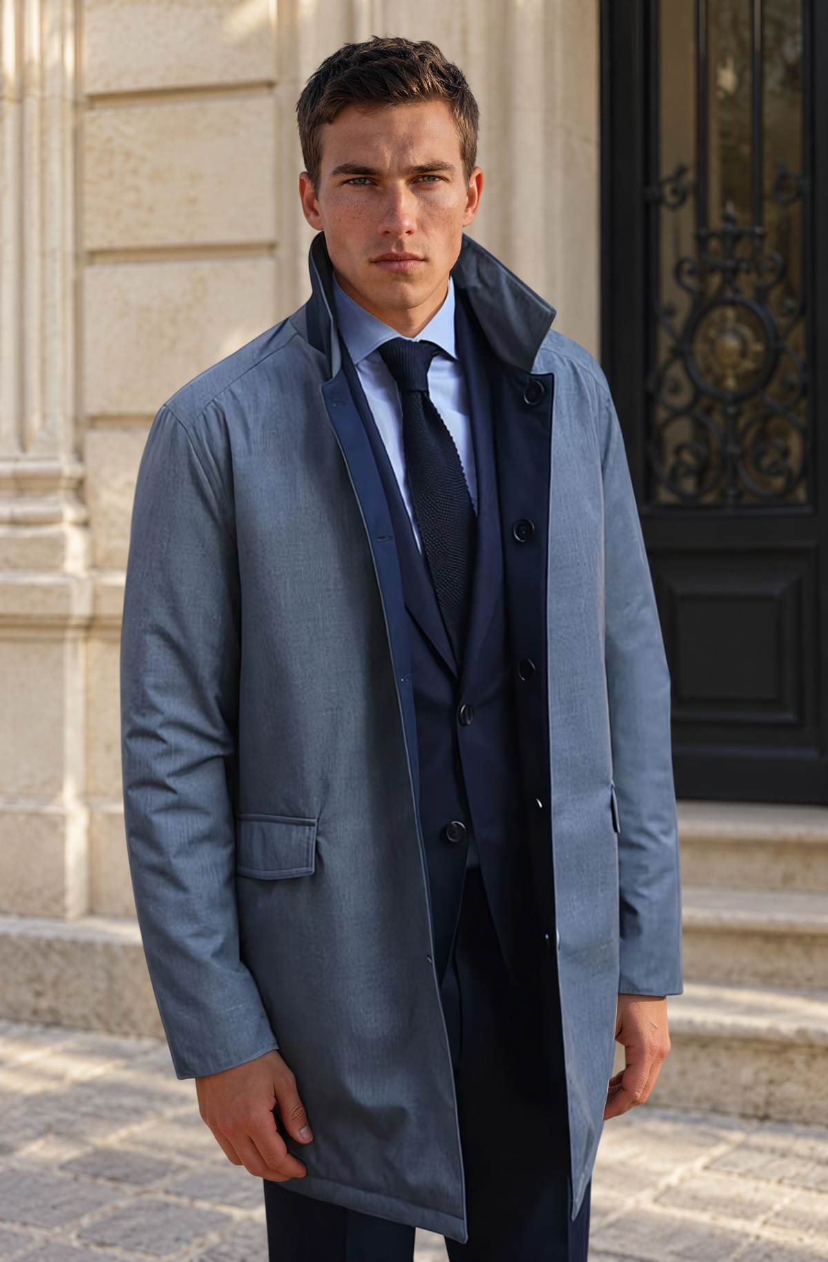 Imperméable matelassé réversible Stanley - Marine / Gris-MANTEAU HOMME-Curling-Paris