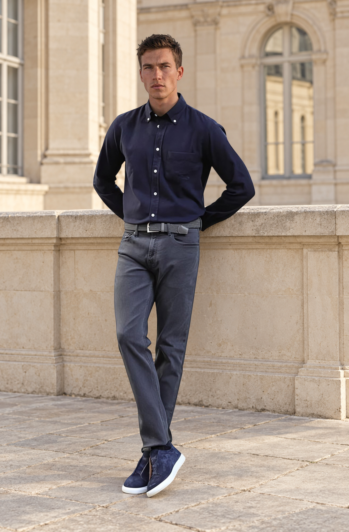 Jeans James en coton stretch - Anthracite-PANTALON HOMME-Curling-Paris
