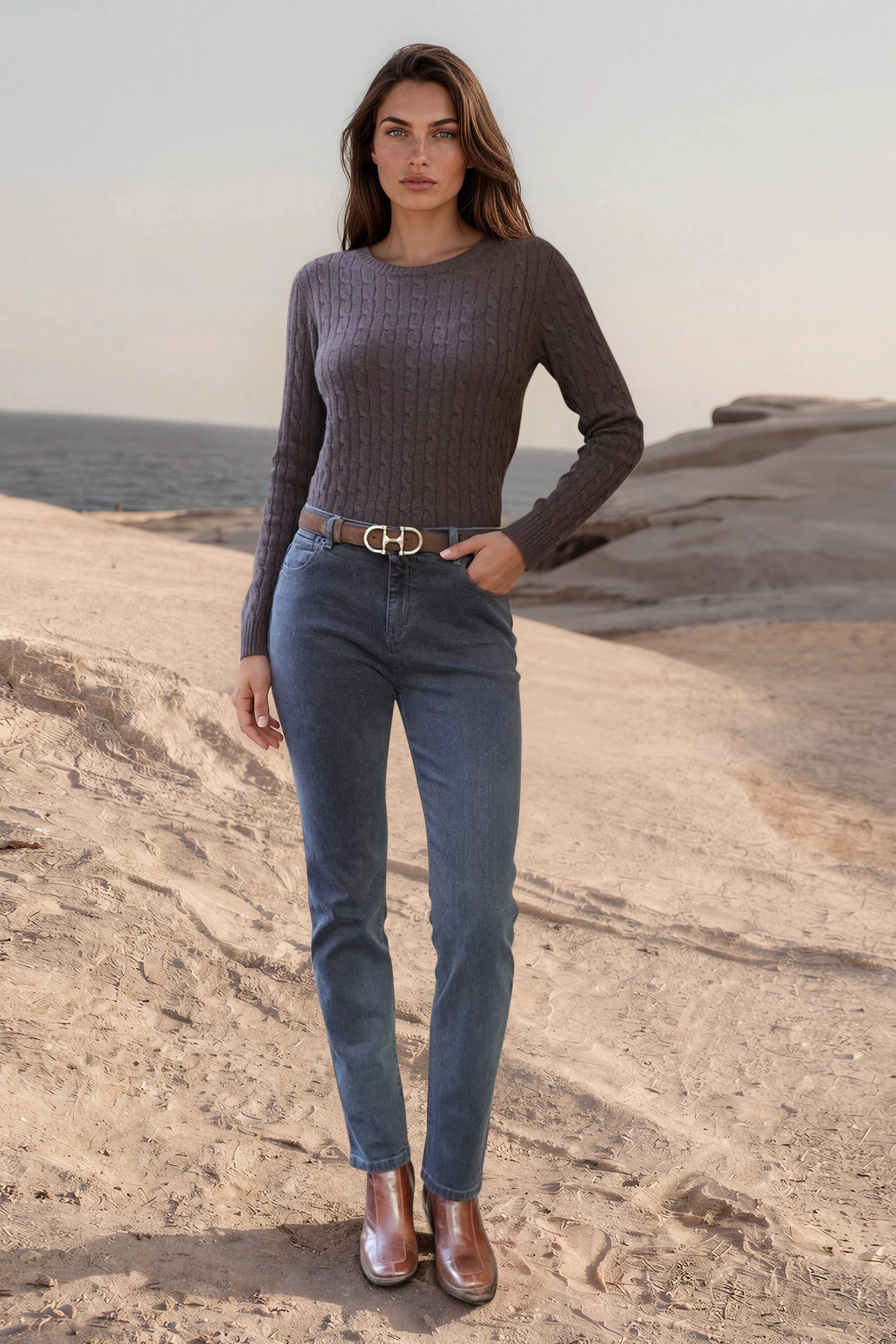 Jeans Jane en coton stretch - Anthracite-PANTALON FEMME-Curling-Paris