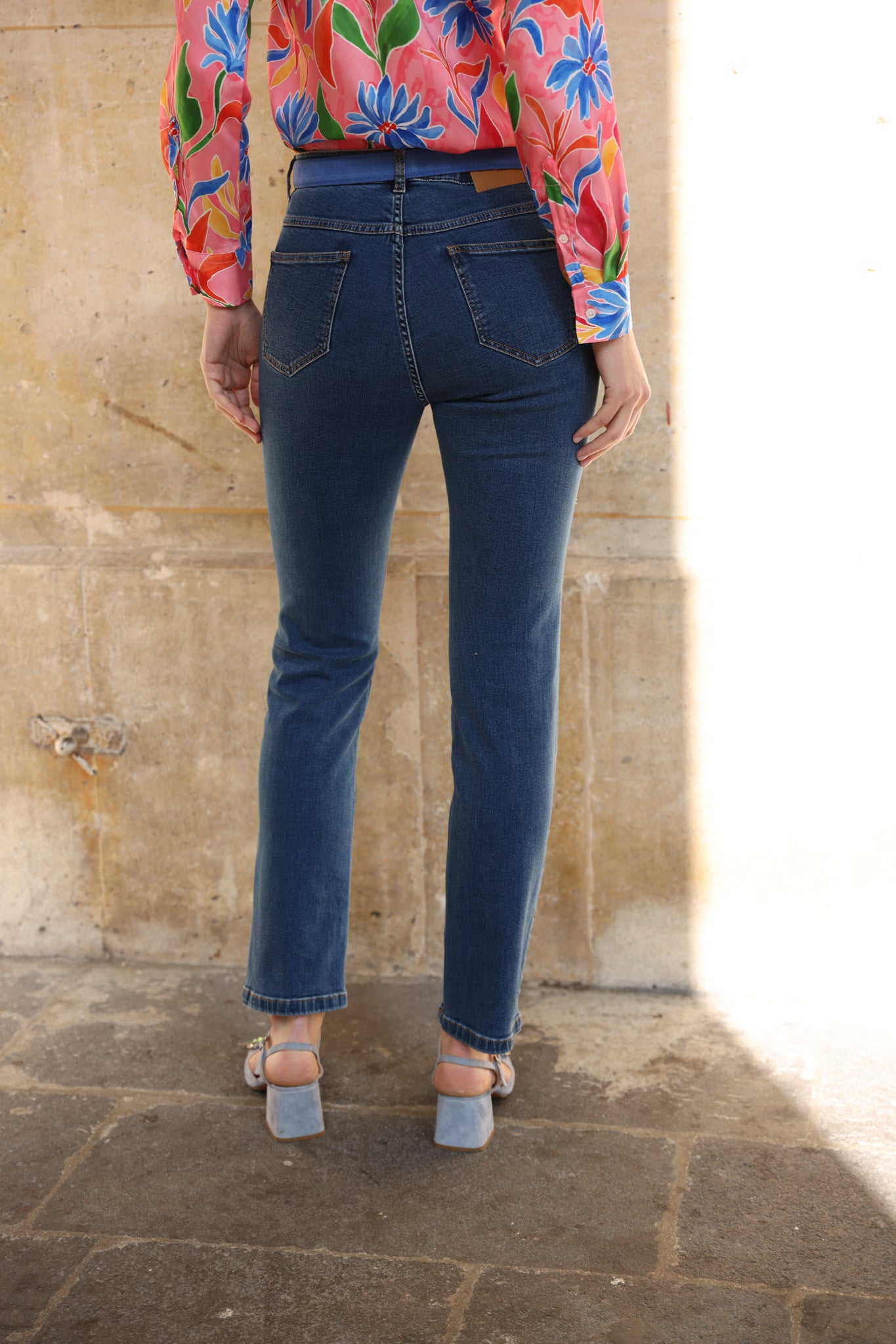 Jeans Jane en coton stretch - Bleu-PANTALON FEMME-Curling-Paris