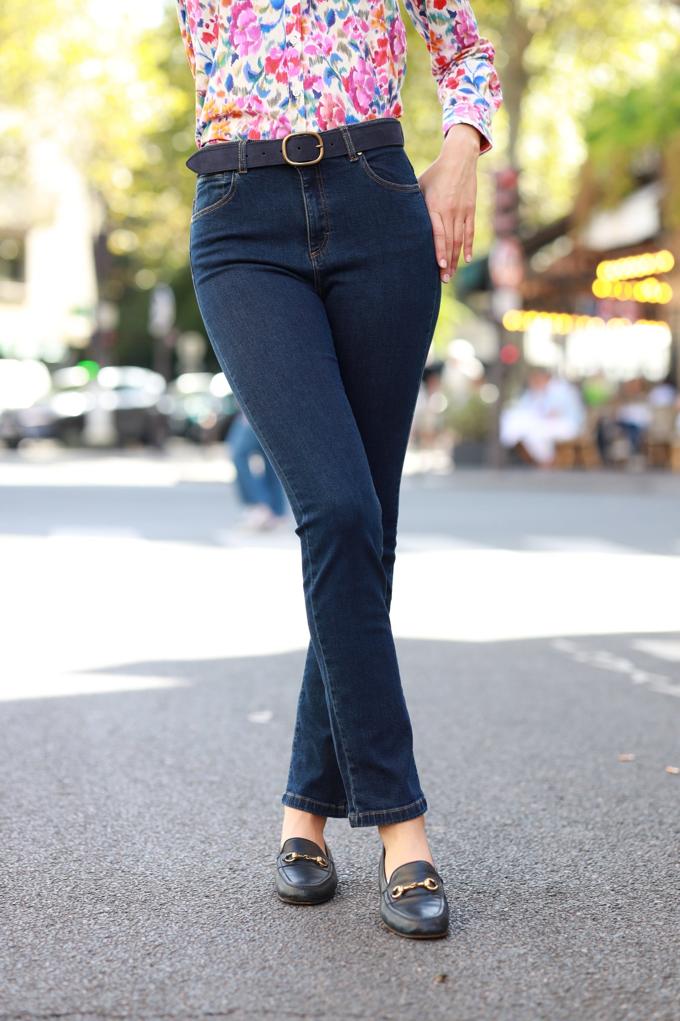 Jeans Jane en coton stretch - Marine-PANTALON FEMME-Curling-Paris