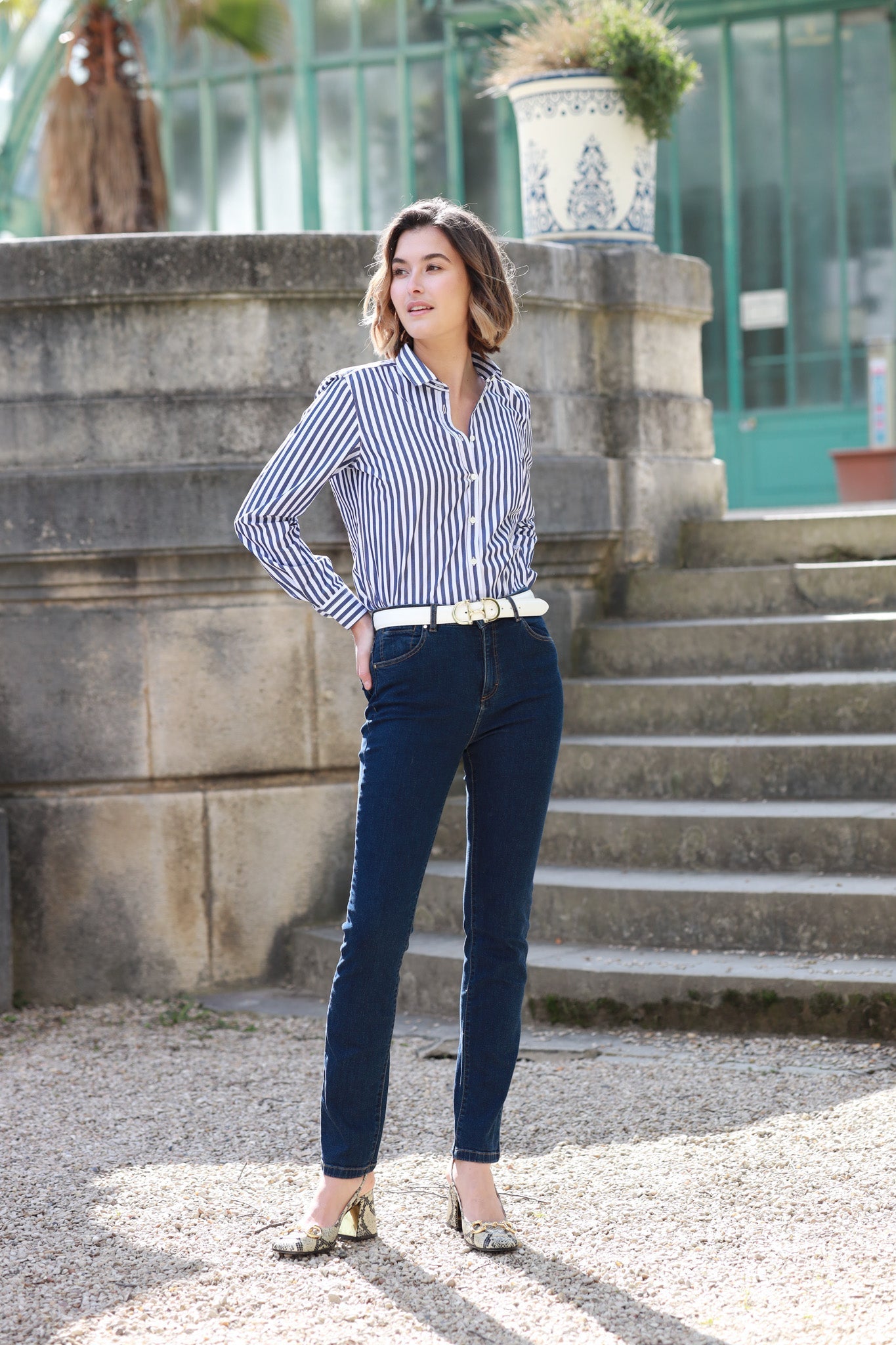 Jeans Jane en coton stretch - Marine-PANTALON FEMME-Curling-Paris