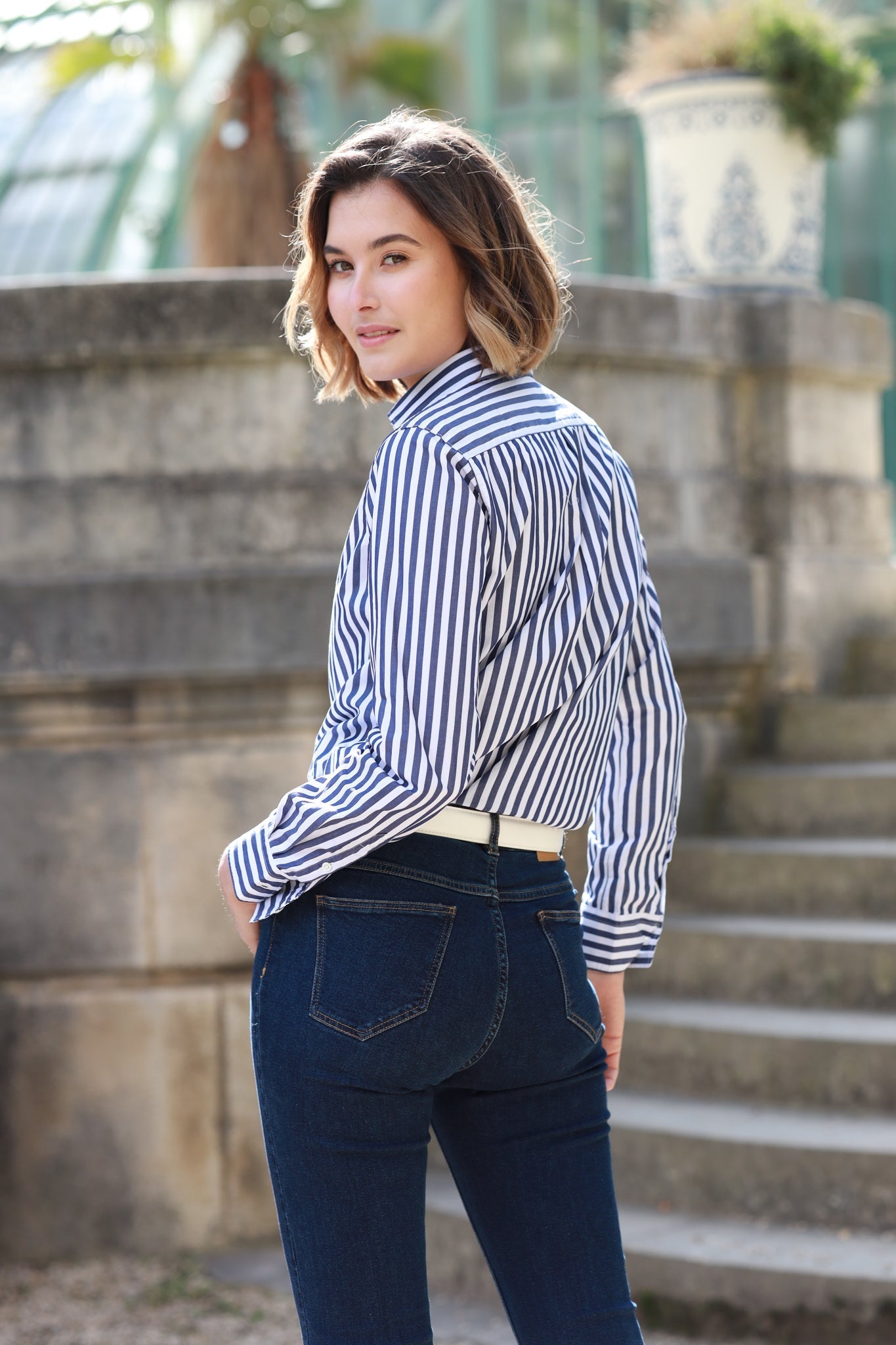 Jeans Jane en coton stretch - Marine-PANTALON FEMME-Curling-Paris