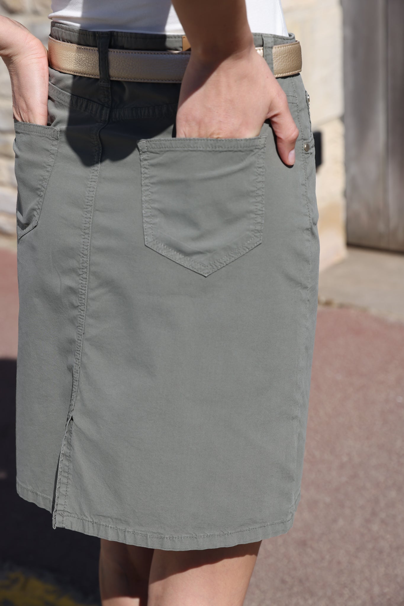Jupe Marie en popeline de coton stretch - Kaki-JUPE FEMME-Curling-Paris