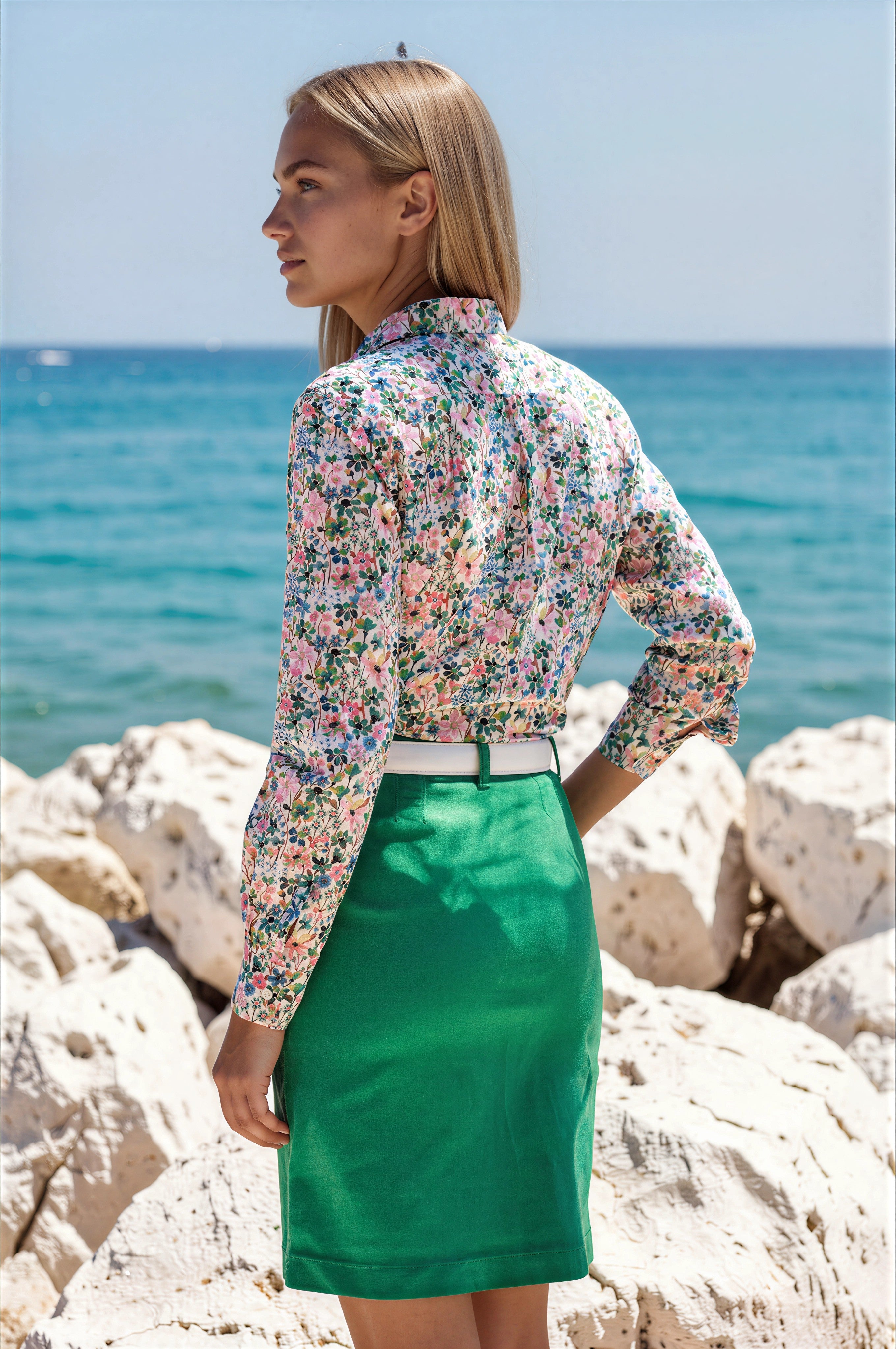 Jupe Olivia en coton stretch - Vert-JUPE FEMME-Curling-Paris