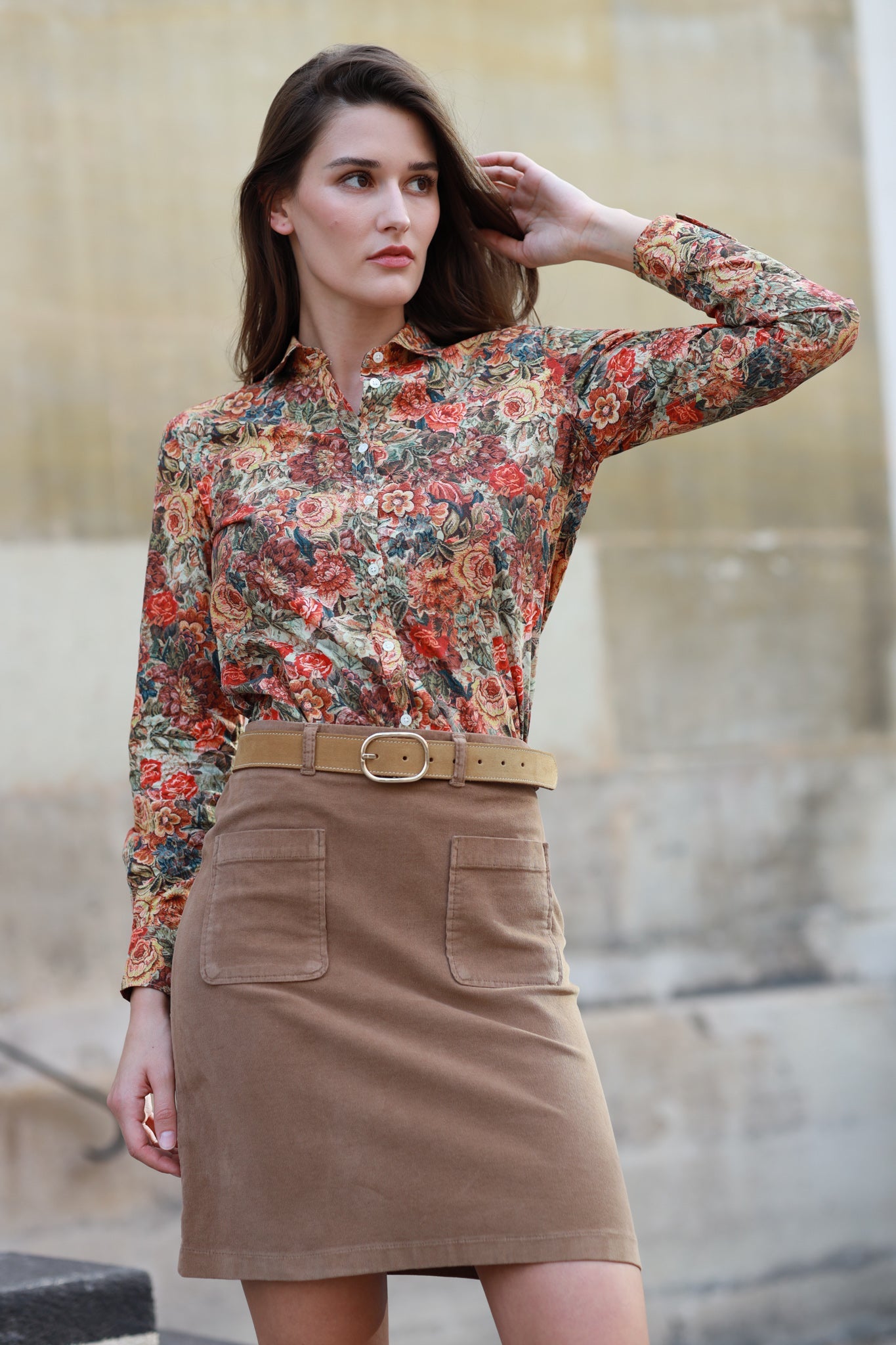 Jupe Olivia stretch en velours milleraies - Camel-JUPE FEMME-Curling-Paris