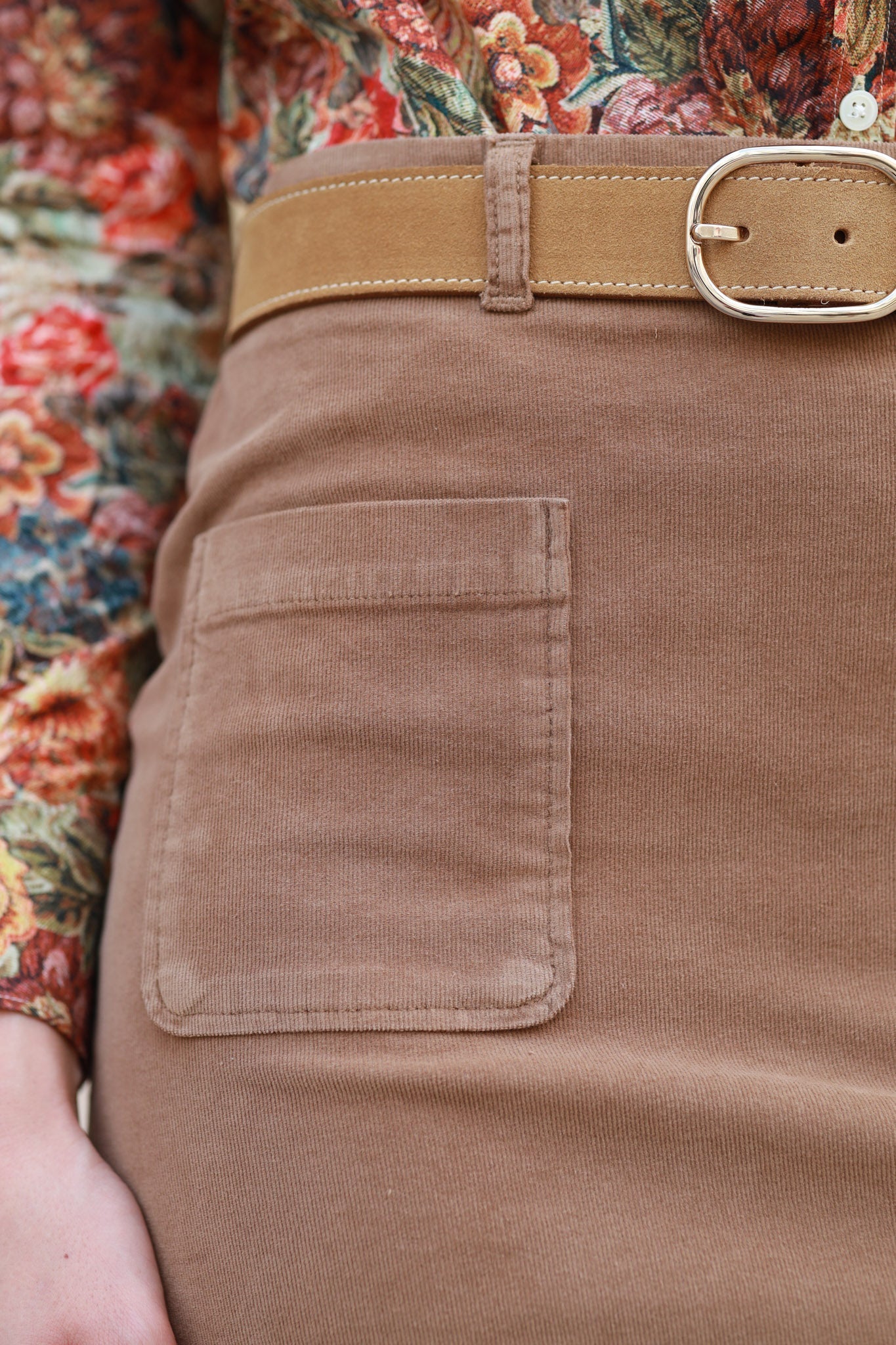 Jupe Olivia stretch en velours milleraies - Camel-JUPE FEMME-Curling-Paris