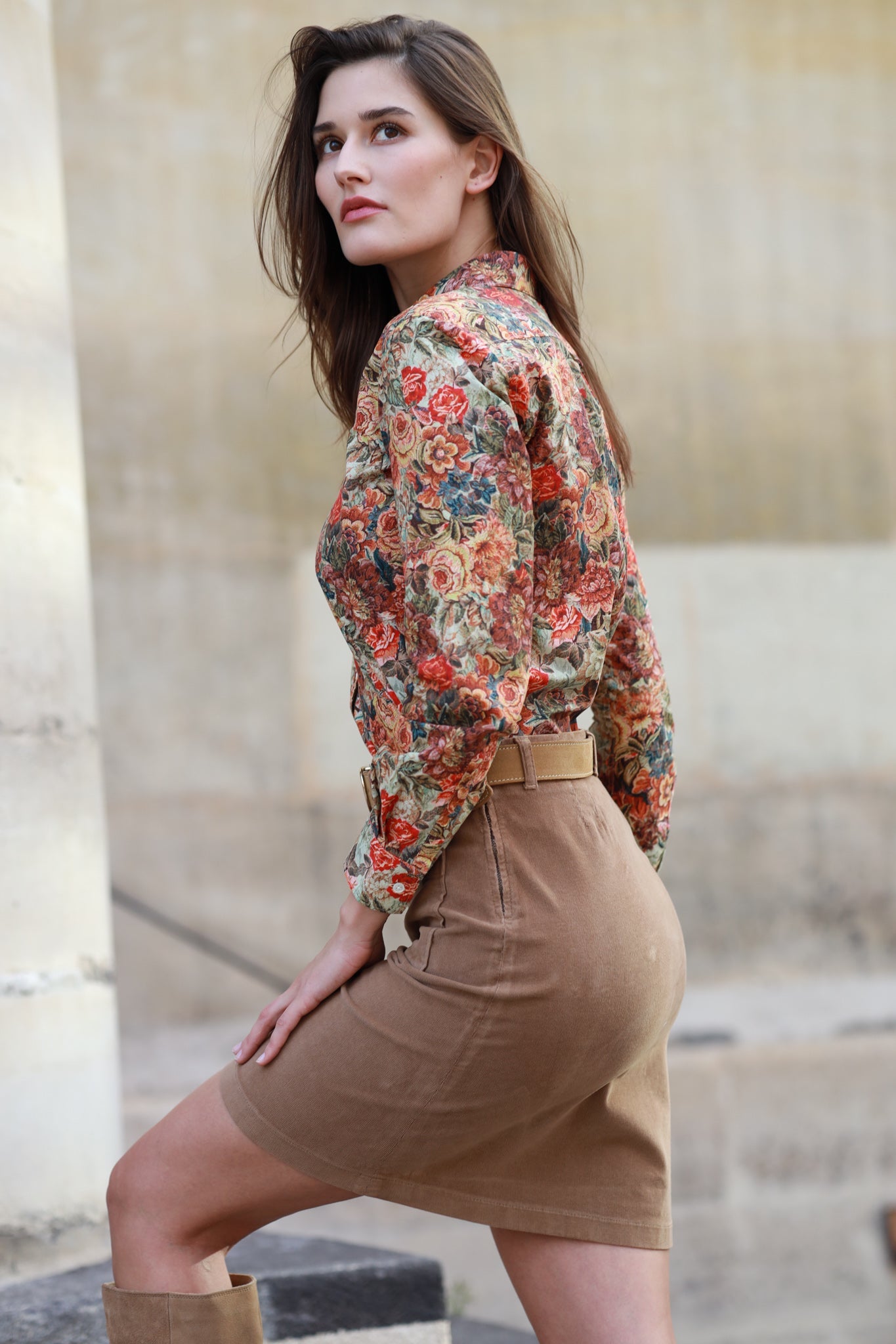 Jupe Olivia stretch en velours milleraies - Camel-JUPE FEMME-Curling-Paris
