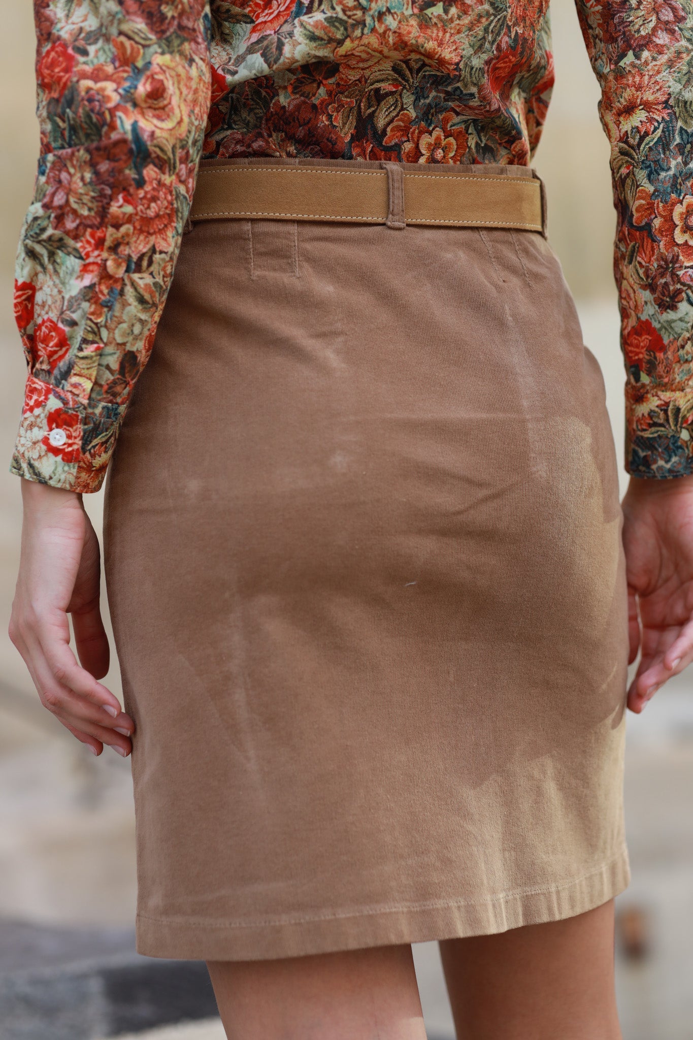 Jupe Olivia stretch en velours milleraies - Camel-JUPE FEMME-Curling-Paris