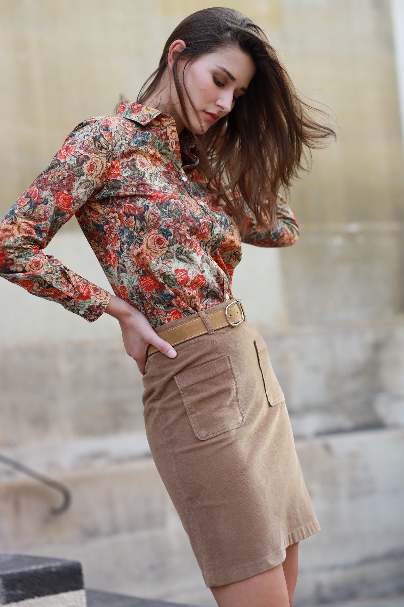 Jupe Olivia stretch en velours milleraies - Camel-JUPE FEMME-Curling-Paris