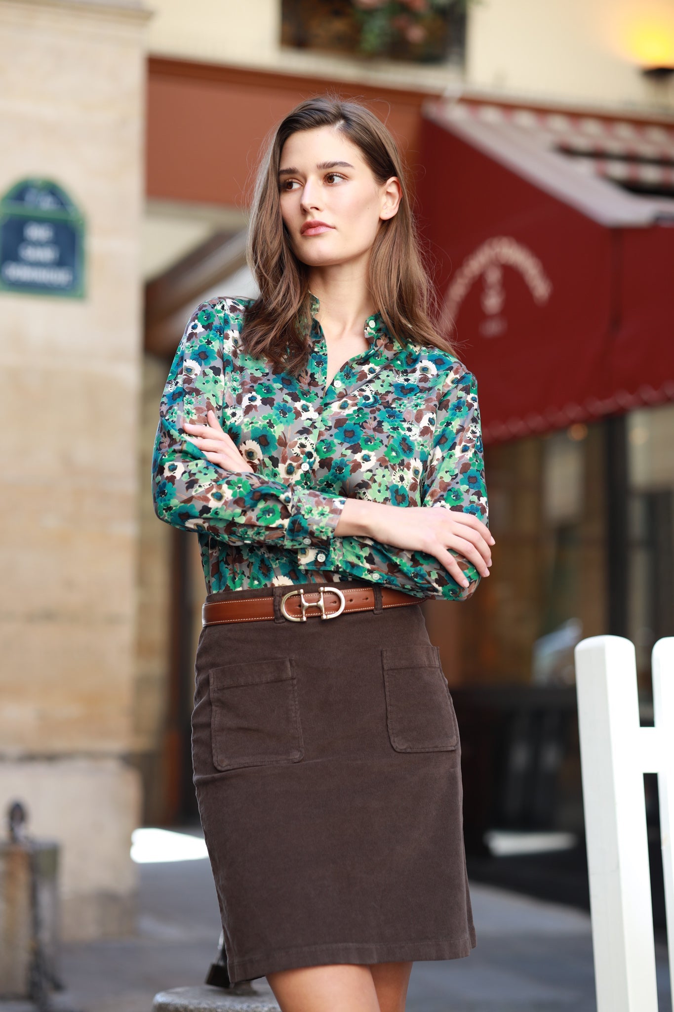 Jupe Olivia stretch en velours milleraies - Marron-JUPE FEMME-Curling-Paris