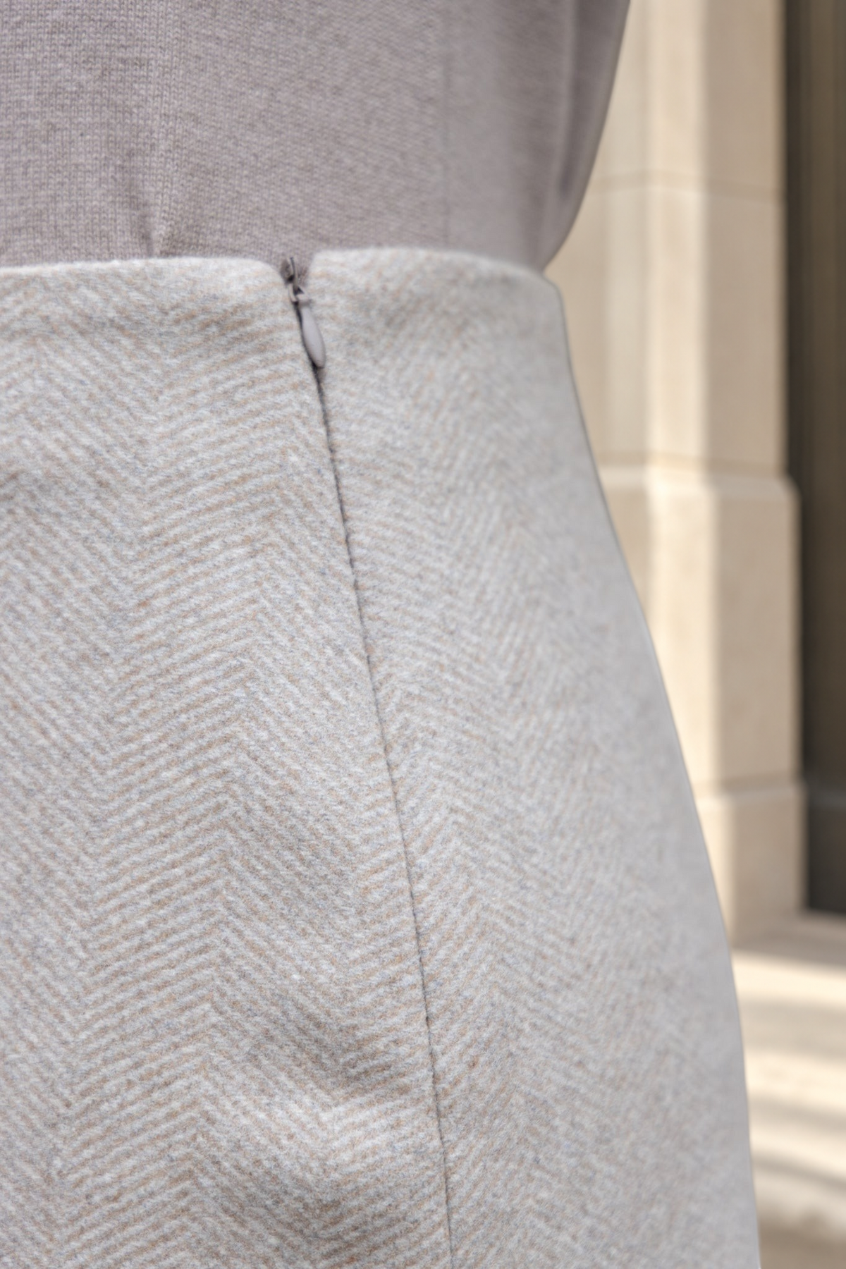 Jupe Trapez en laine et cachemire - Chevron beige-JUPE FEMME-Curling-Paris