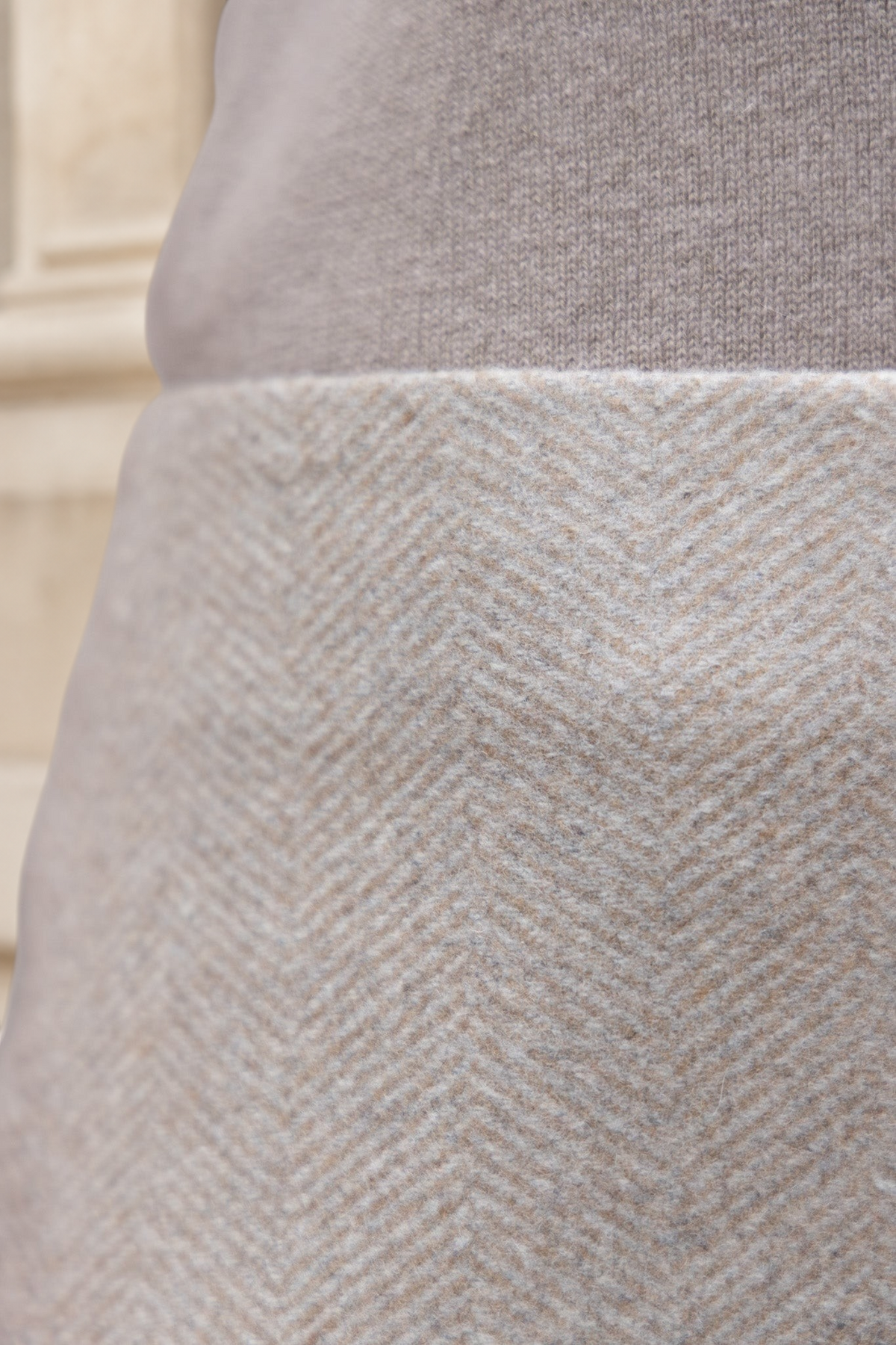 Jupe Trapez en laine et cachemire - Chevron beige-JUPE FEMME-Curling-Paris