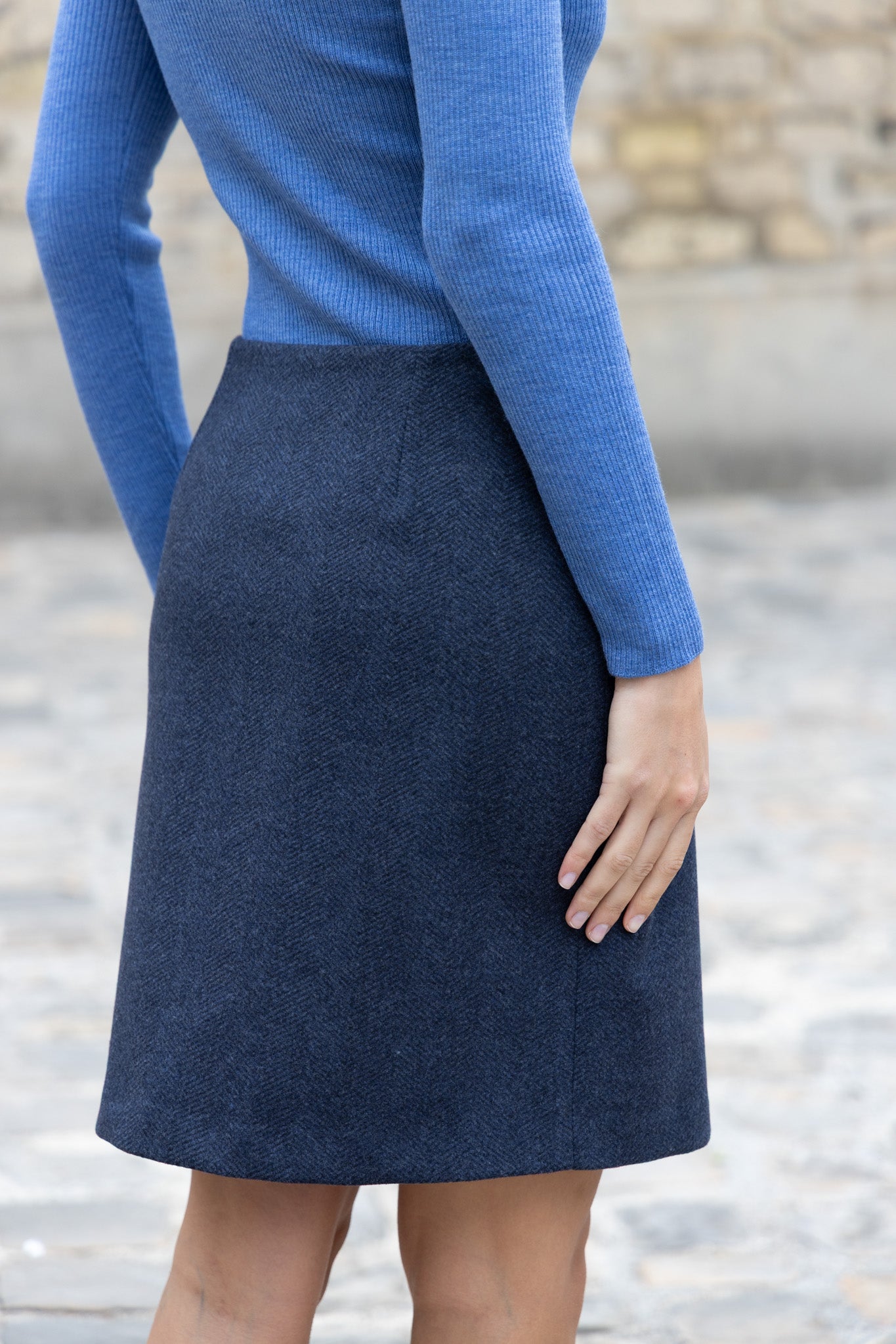 Jupe Trapez en laine et cachemire - Chevron jeans-JUPE FEMME-Curling-Paris