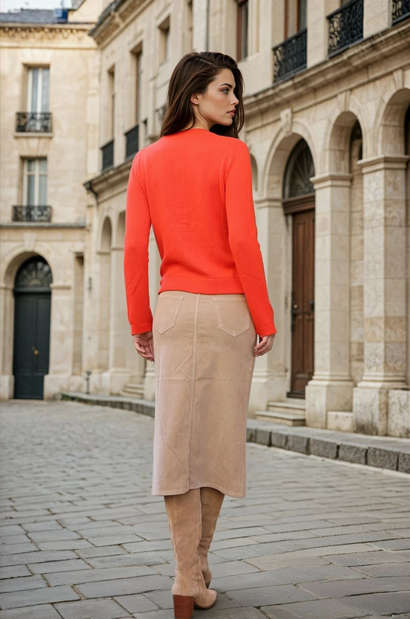 Jupe longue Aubane en velours milleraies – Camel-JUPE FEMME-Curling-Paris
