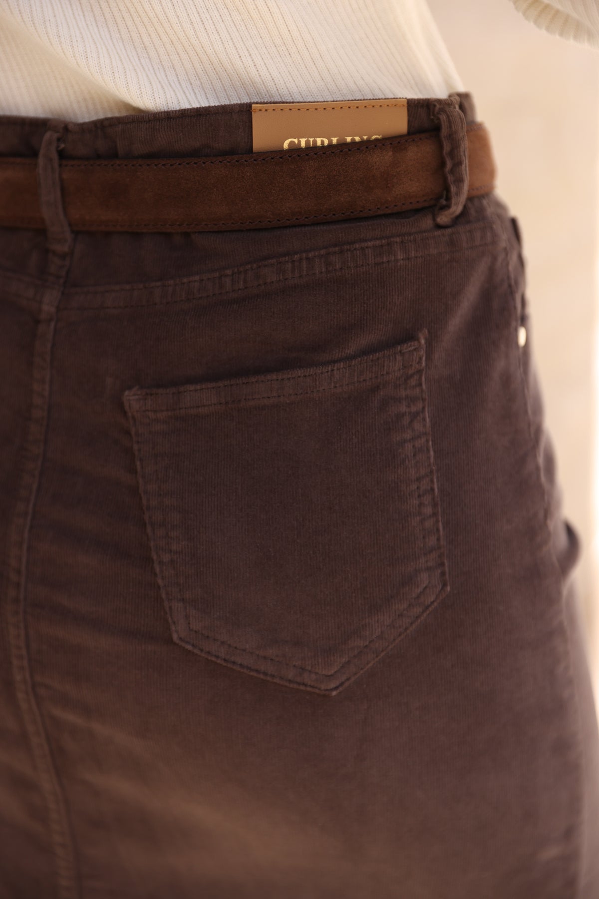 Jupe longue Aubane stretch en velours milleraies - Marron-JUPE FEMME-Curling-Paris