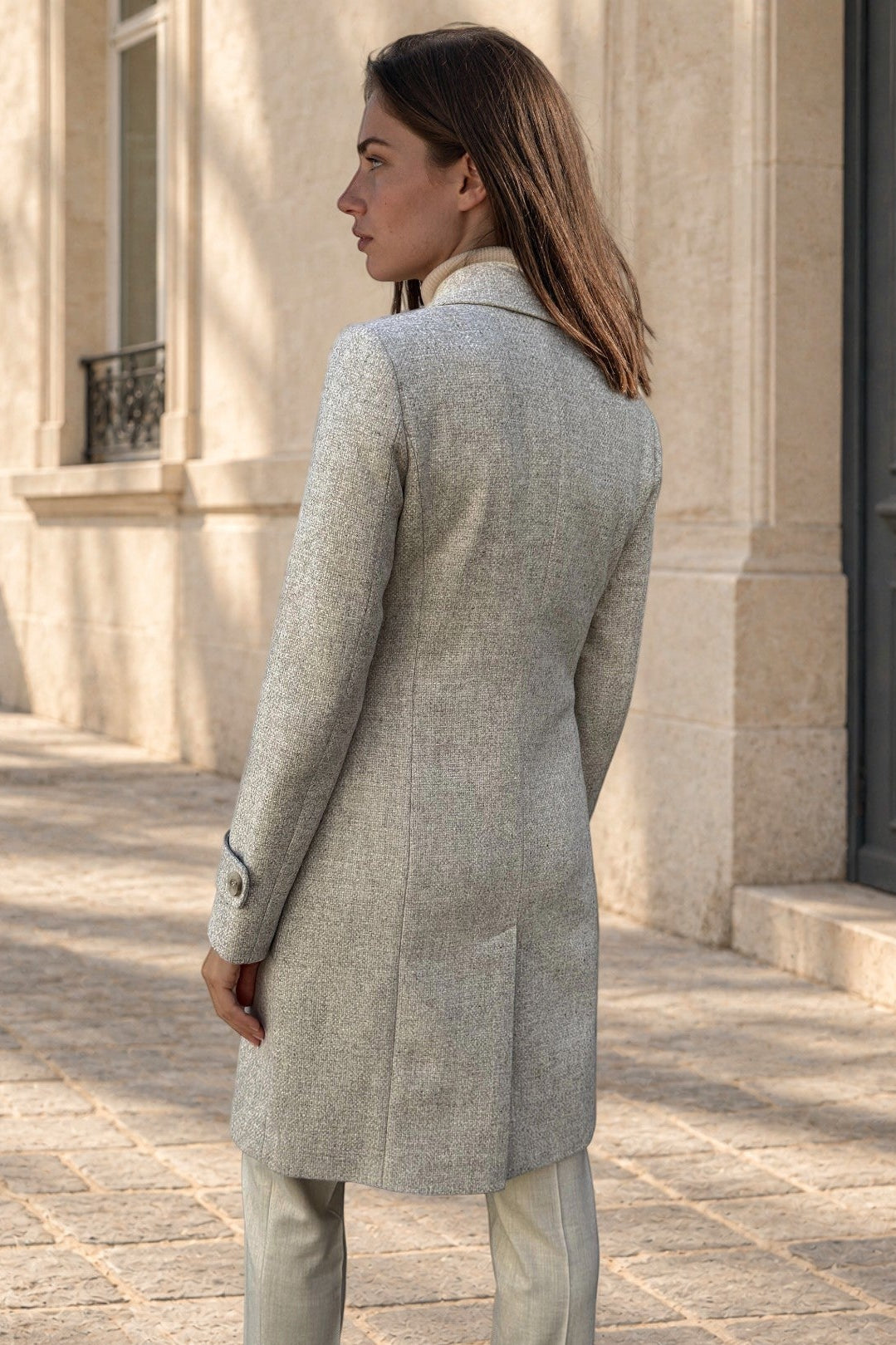 Manteau Agathe en laine vierge Bottoli nattée - Beige-MANTEAU FEMME-Curling-Paris