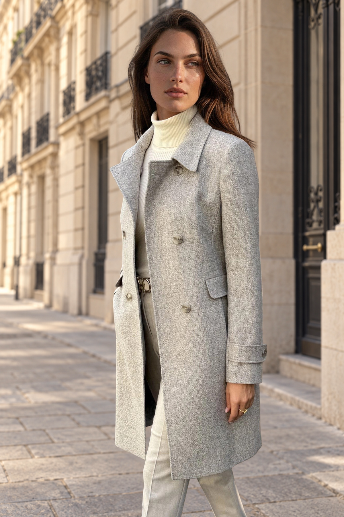Manteau Agathe en laine vierge Bottoli nattée - Beige-MANTEAU FEMME-Curling-Paris