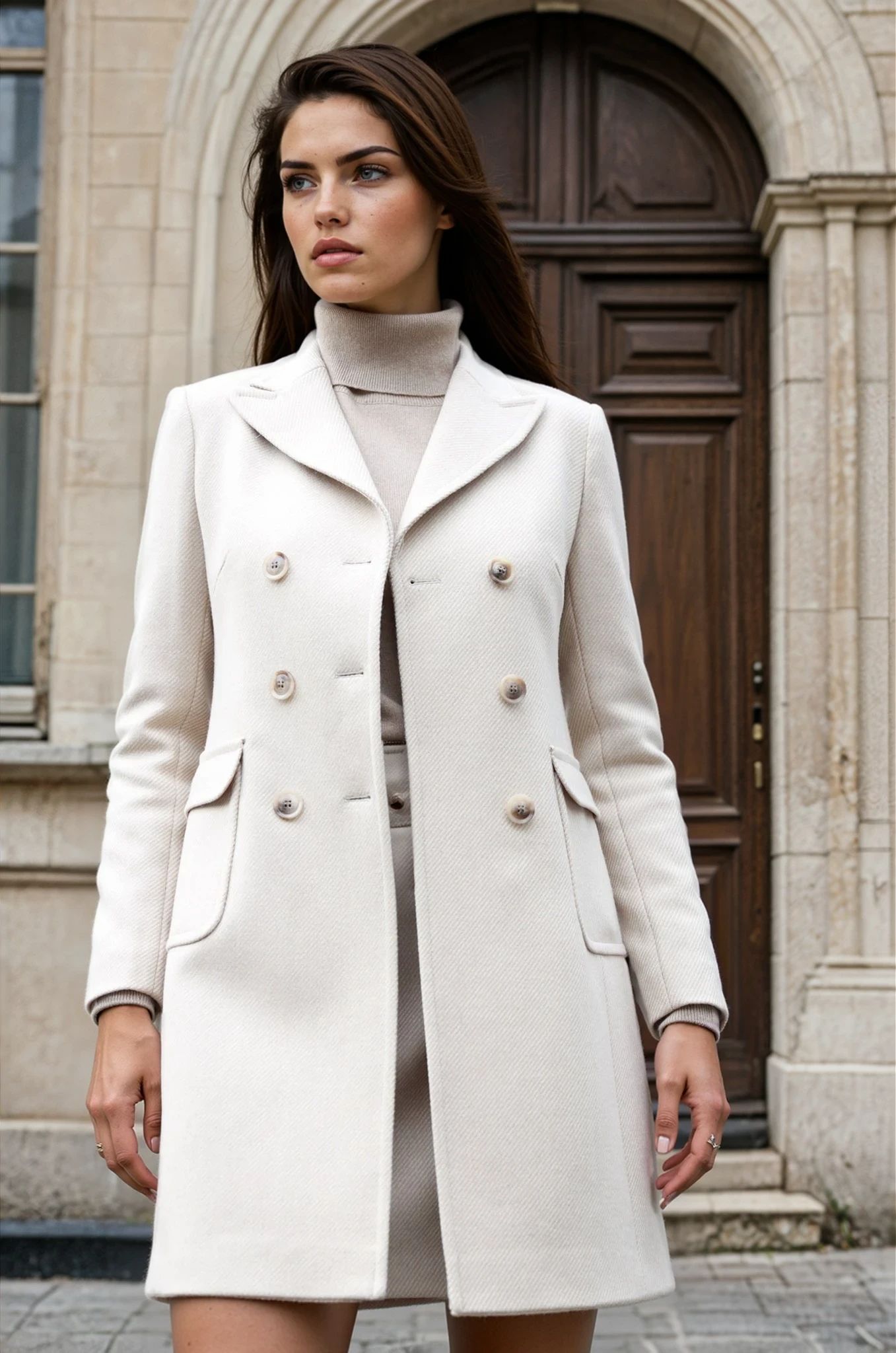 Manteau Emilie croisé en laine - Beige-MANTEAU FEMME-Curling-Paris