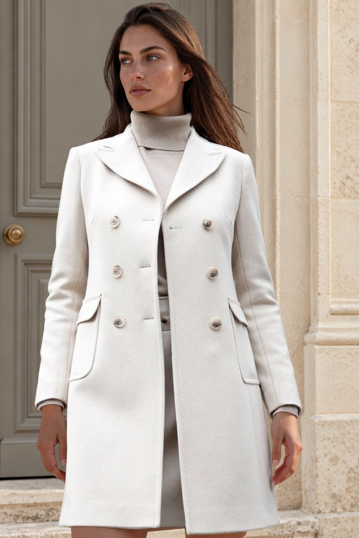 Manteau Emilie croisé en laine - Beige-MANTEAU FEMME-Curling-Paris