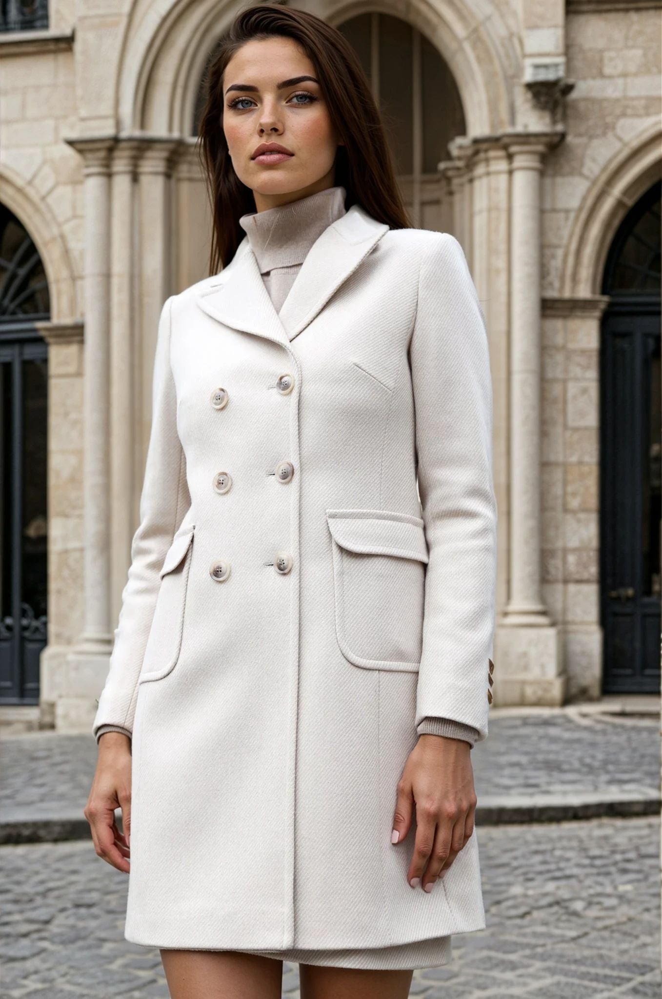 Manteau Emilie croisé en laine - Beige-MANTEAU FEMME-Curling-Paris