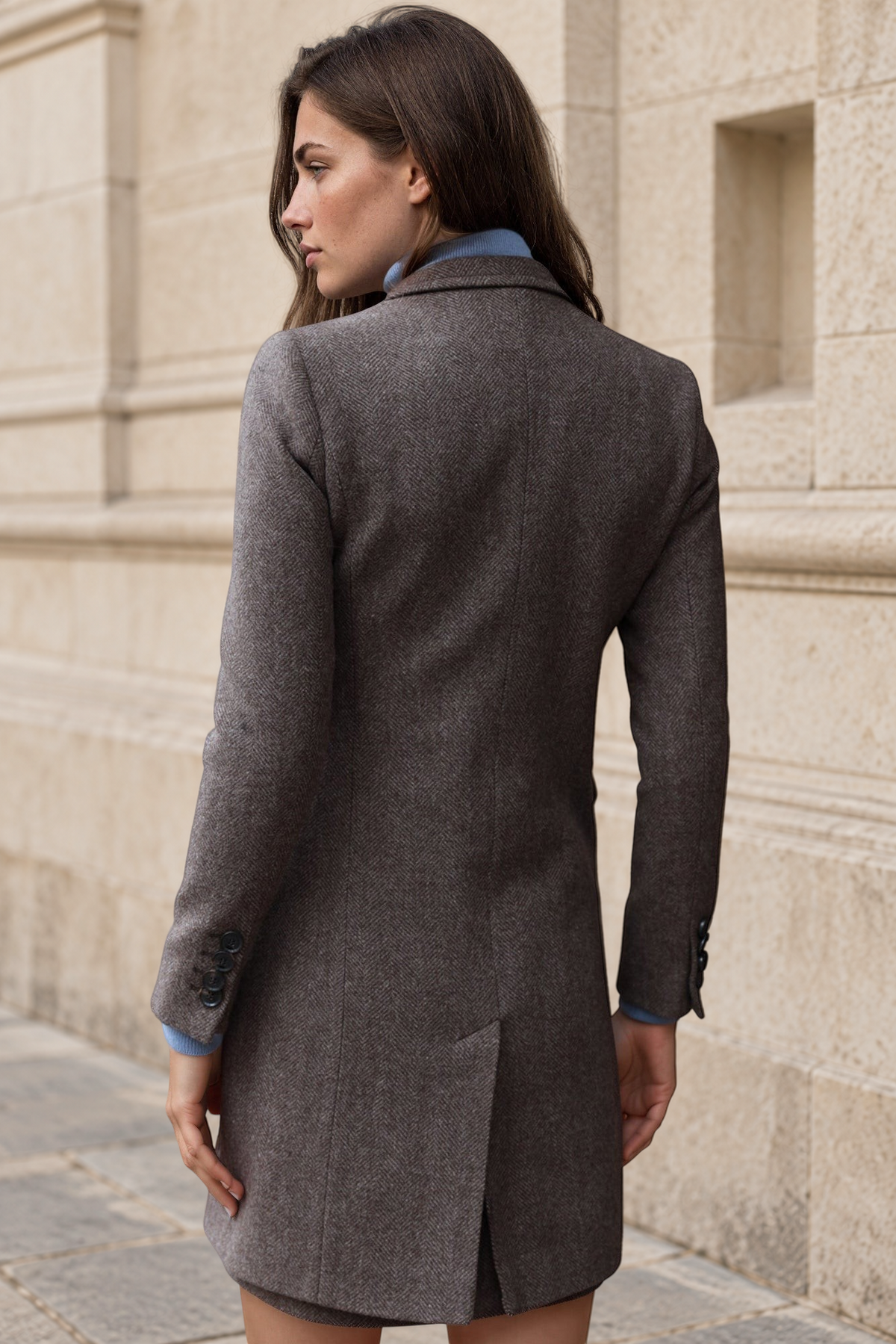 Manteau Emilie croisé en laine - Chevron Marron-MANTEAU FEMME-Curling-Paris