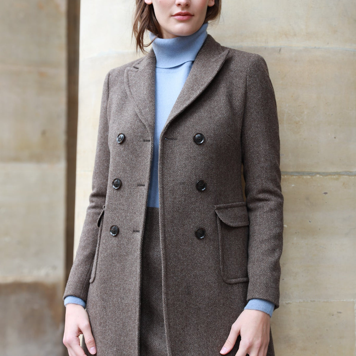 Wool Coat Manteau Marron Femme Laine Emilie Women's Double