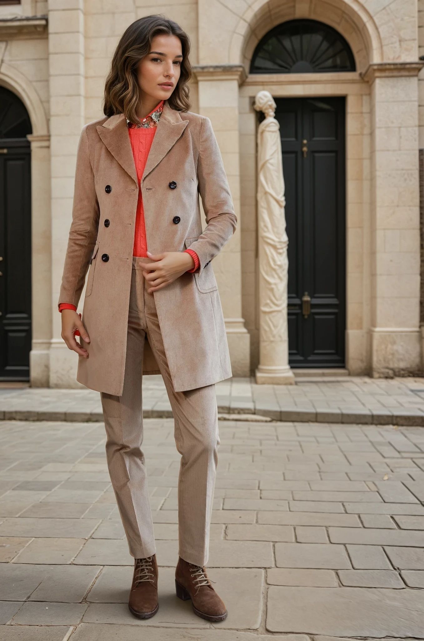 Manteau Emilie croisé en velours côtelé - Camel-MANTEAU FEMME-Curling-Paris