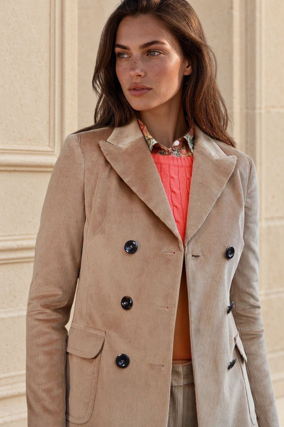 Manteau Emilie croisé en velours côtelé - Camel-MANTEAU FEMME-Curling-Paris