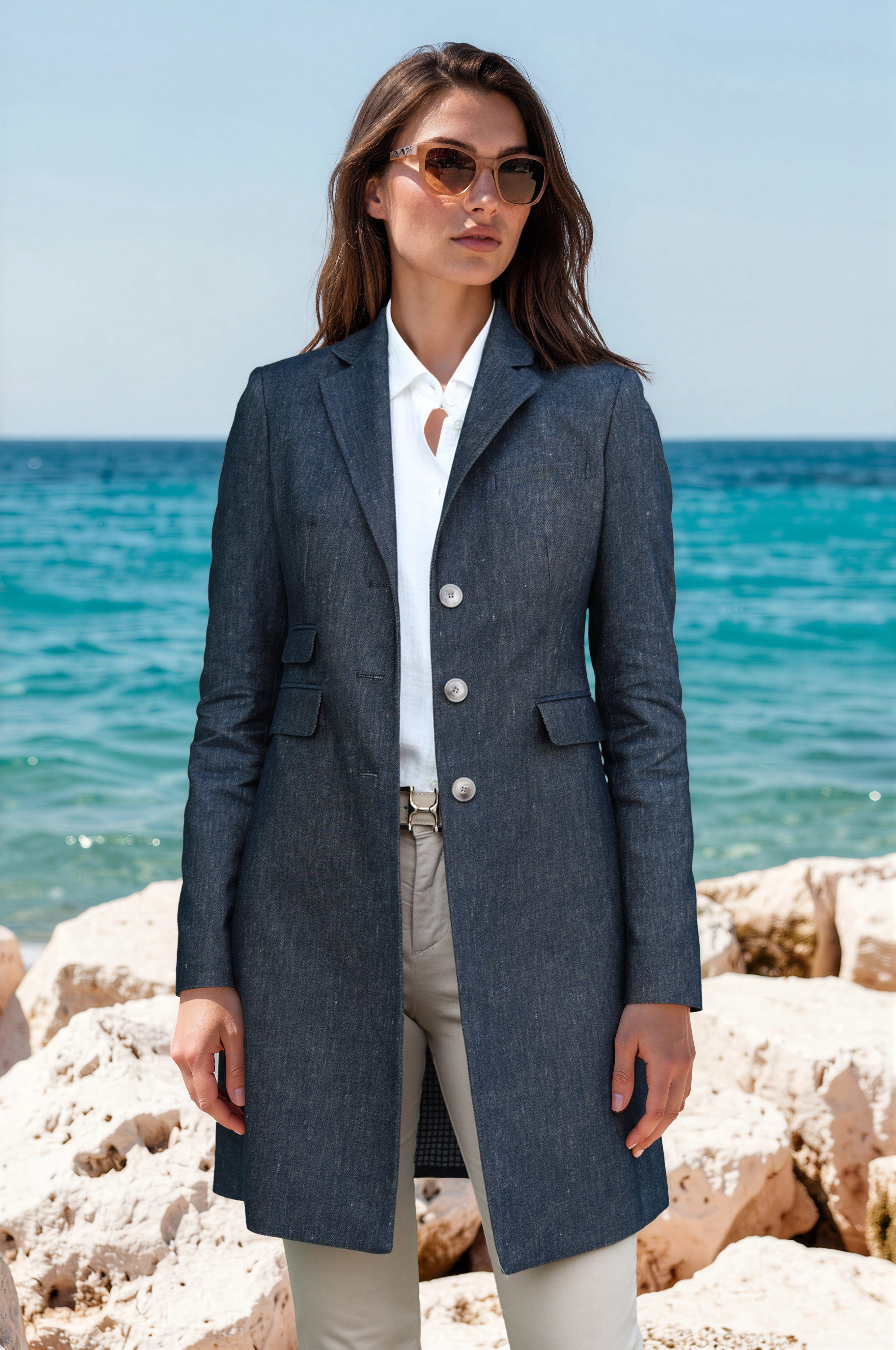 Manteau Jemma en coton & lin - Jeans-MANTEAU FEMME-Curling-Paris