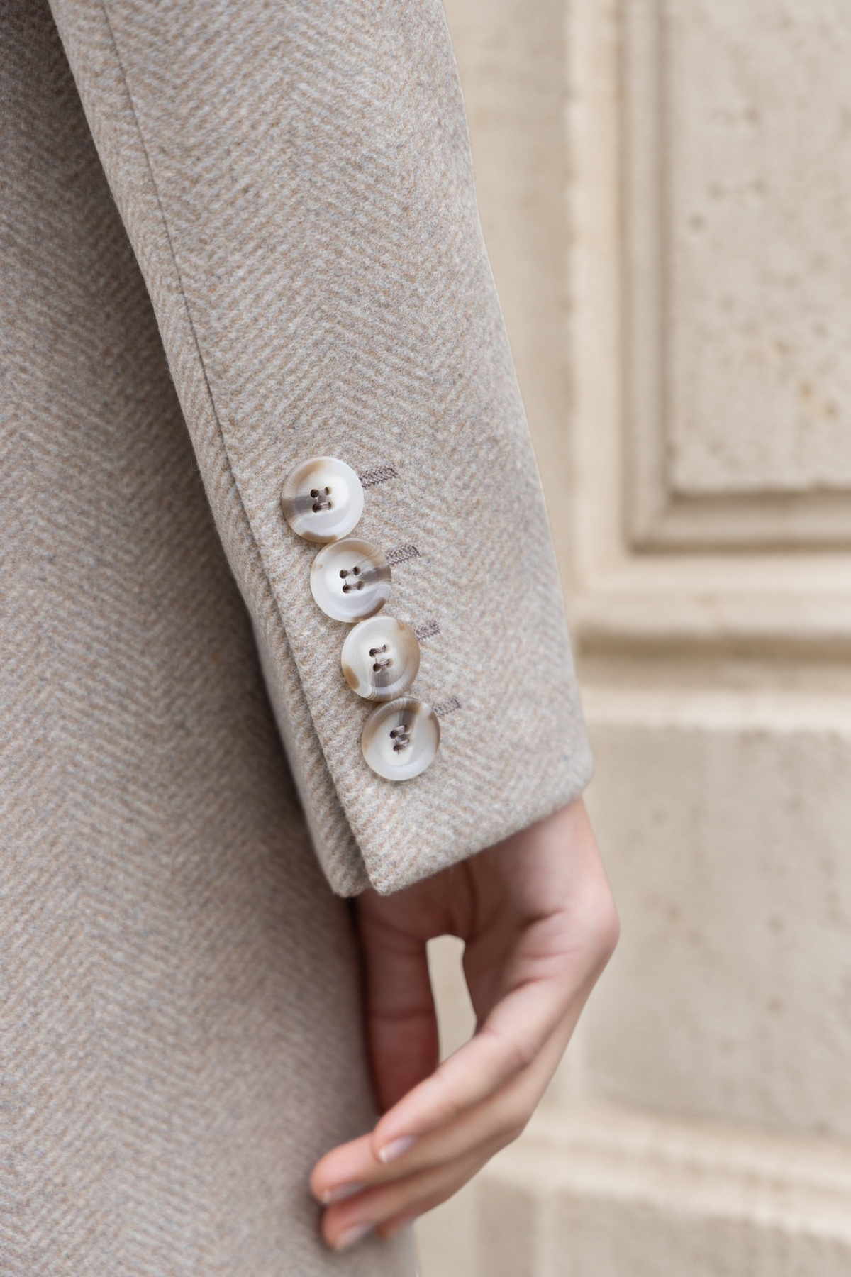 Manteau Jemma en laine & cachemire - Chevron beige-MANTEAU FEMME-Curling-Paris
