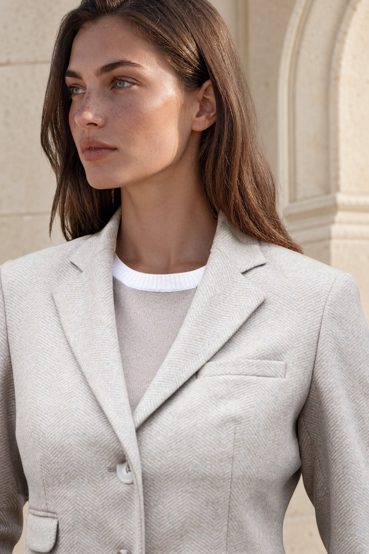 Manteau Jemma en laine & cachemire - Chevron beige-MANTEAU FEMME-Curling-Paris