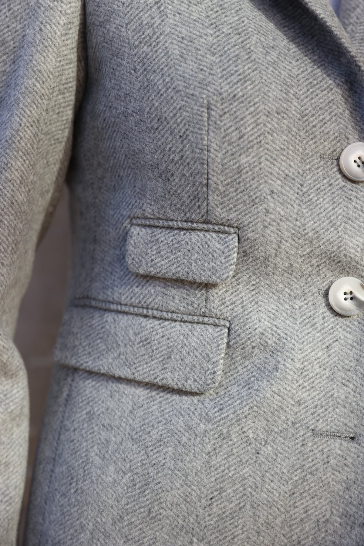 Manteau Jemma en laine et cachemire - Chevron gris clair-MANTEAU FEMME-Curling-Paris