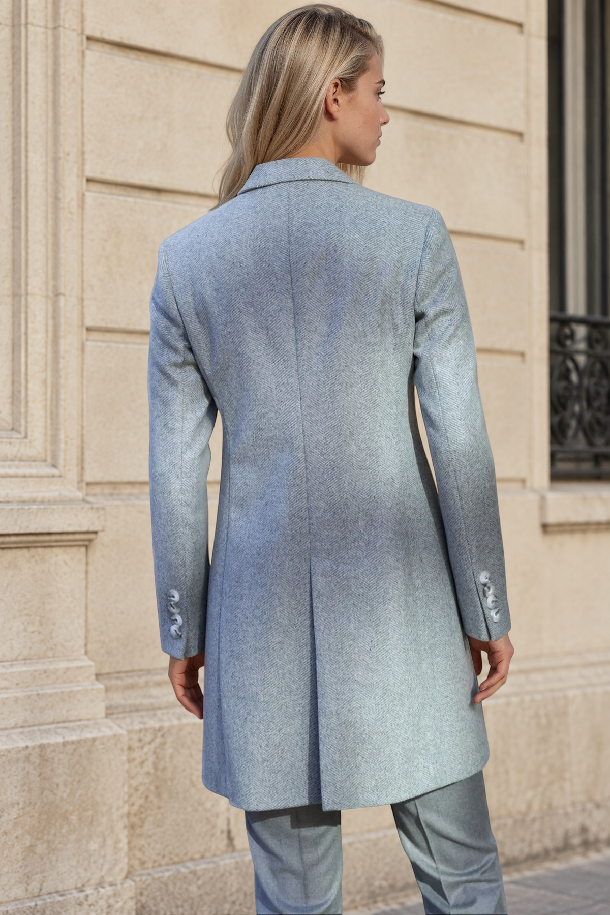 Manteau Jemma en laine et cachemire - Chevron gris clair-MANTEAU FEMME-Curling-Paris