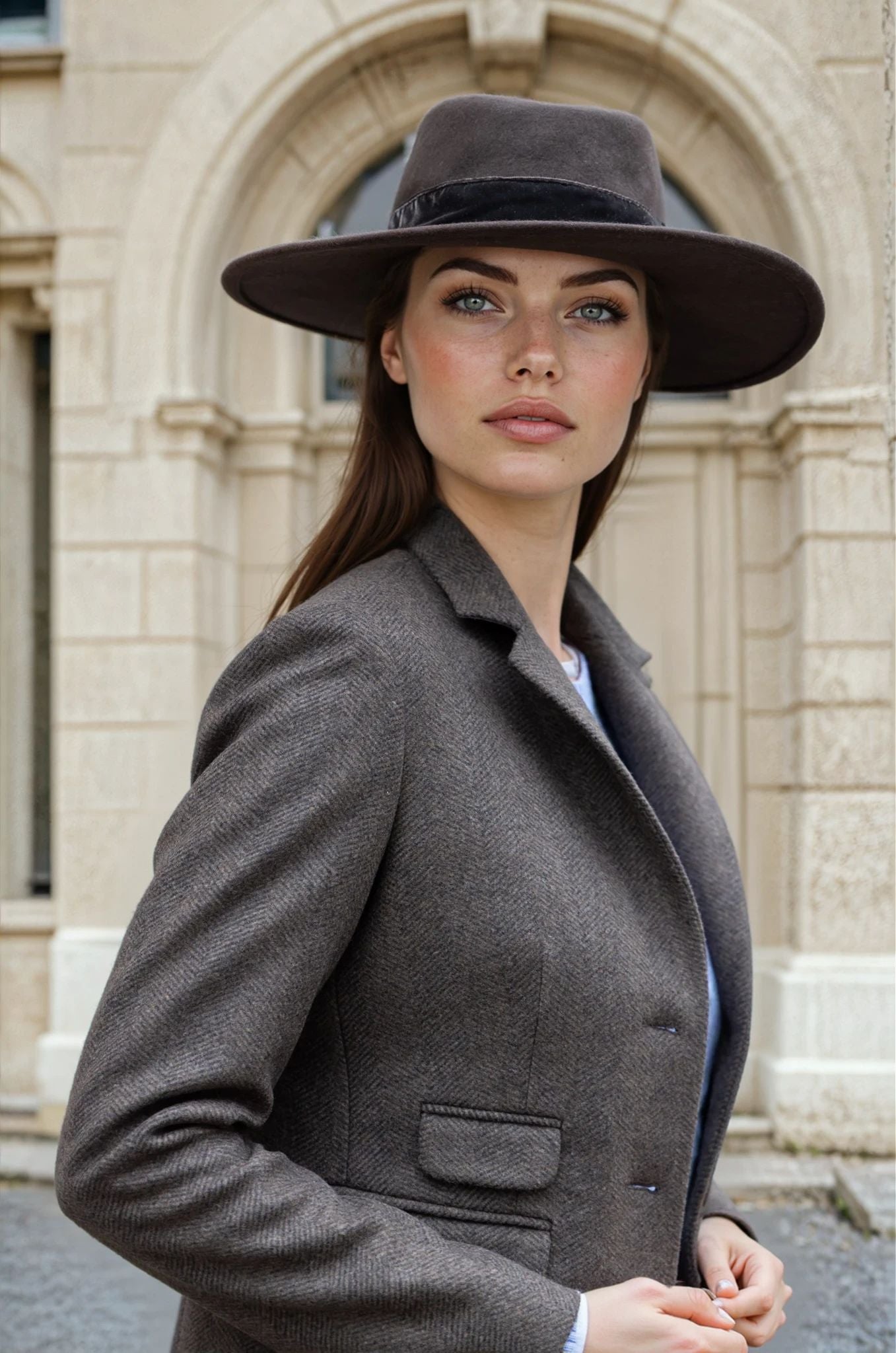 Manteau Jemma en laine et cachemire - Chevron marron-MANTEAU FEMME-Curling-Paris
