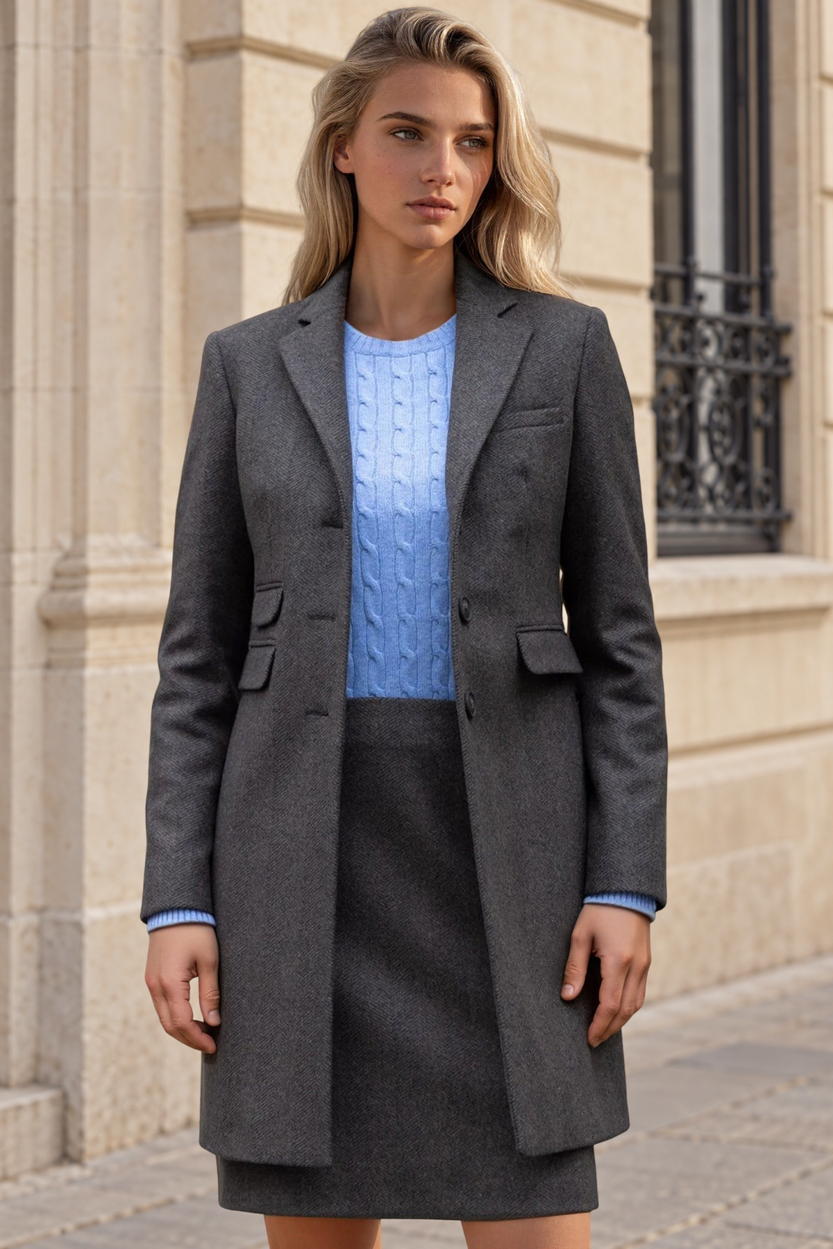 Manteau Jemma en laine et cachemire - Chevron marron-MANTEAU FEMME-Curling-Paris