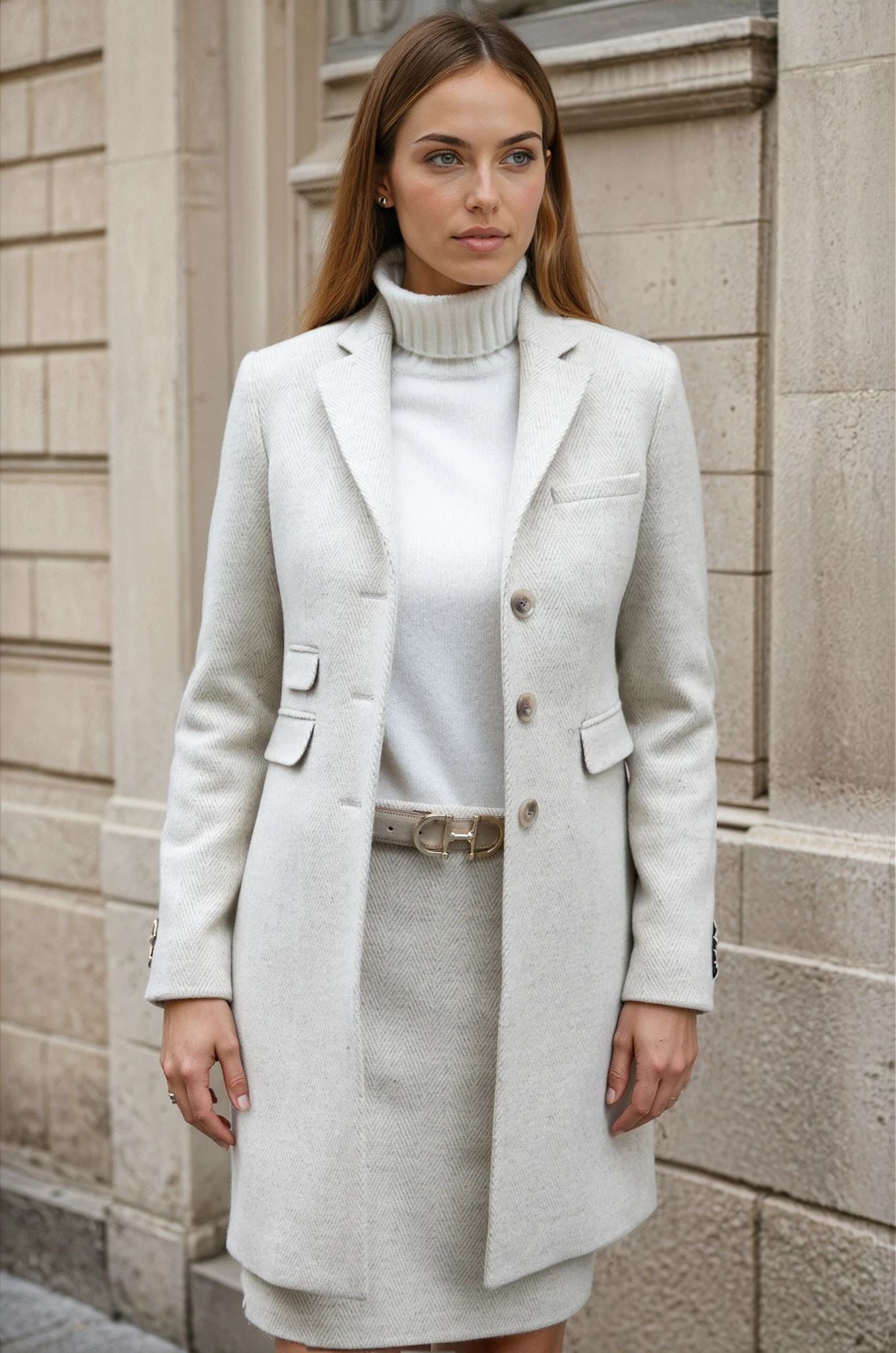 Manteau Jemma pure laine - Chevron écru-MANTEAU FEMME-Curling-Paris