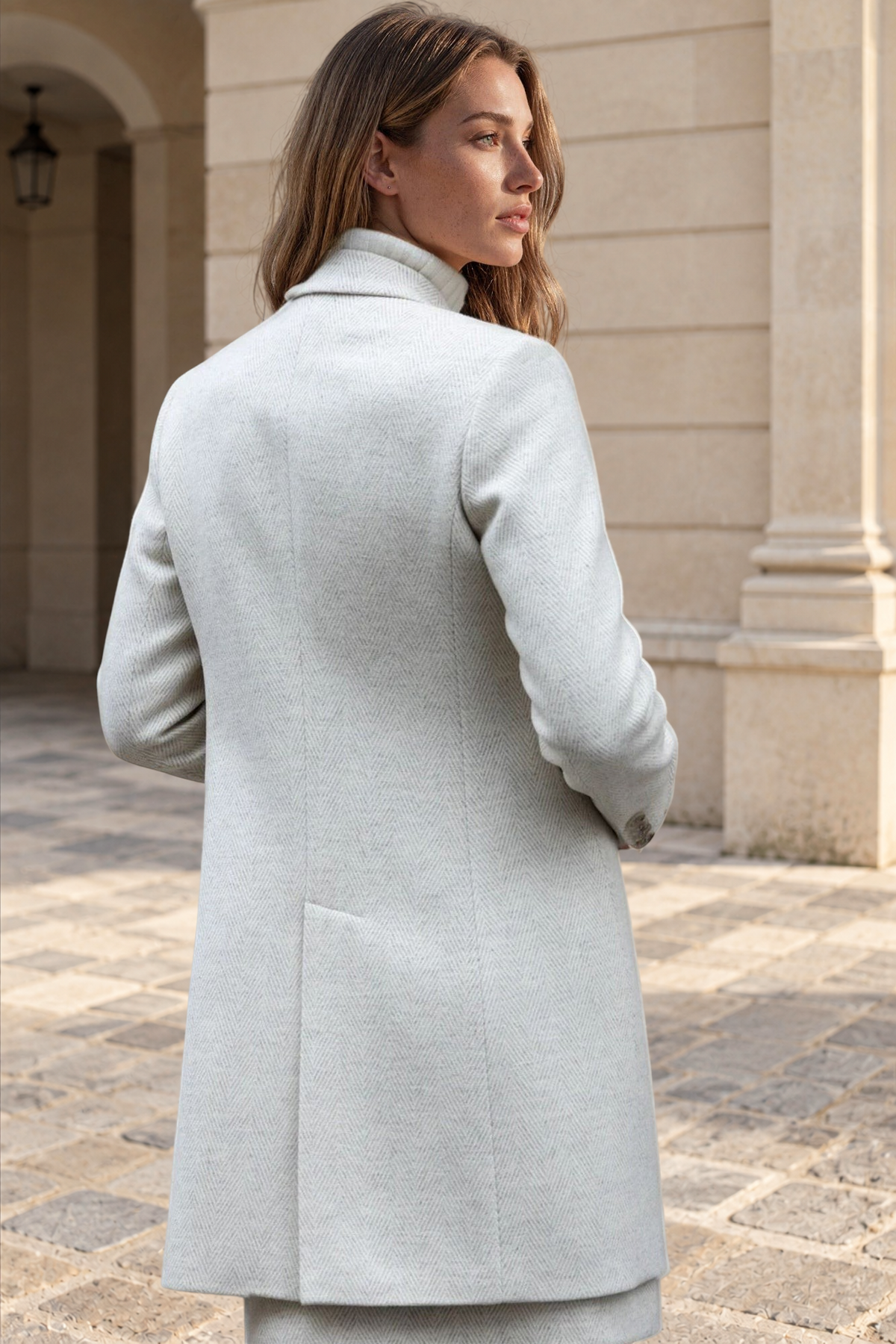 Manteau Jemma redingote 100% laine - Chevron écru-MANTEAU FEMME-Curling-Paris