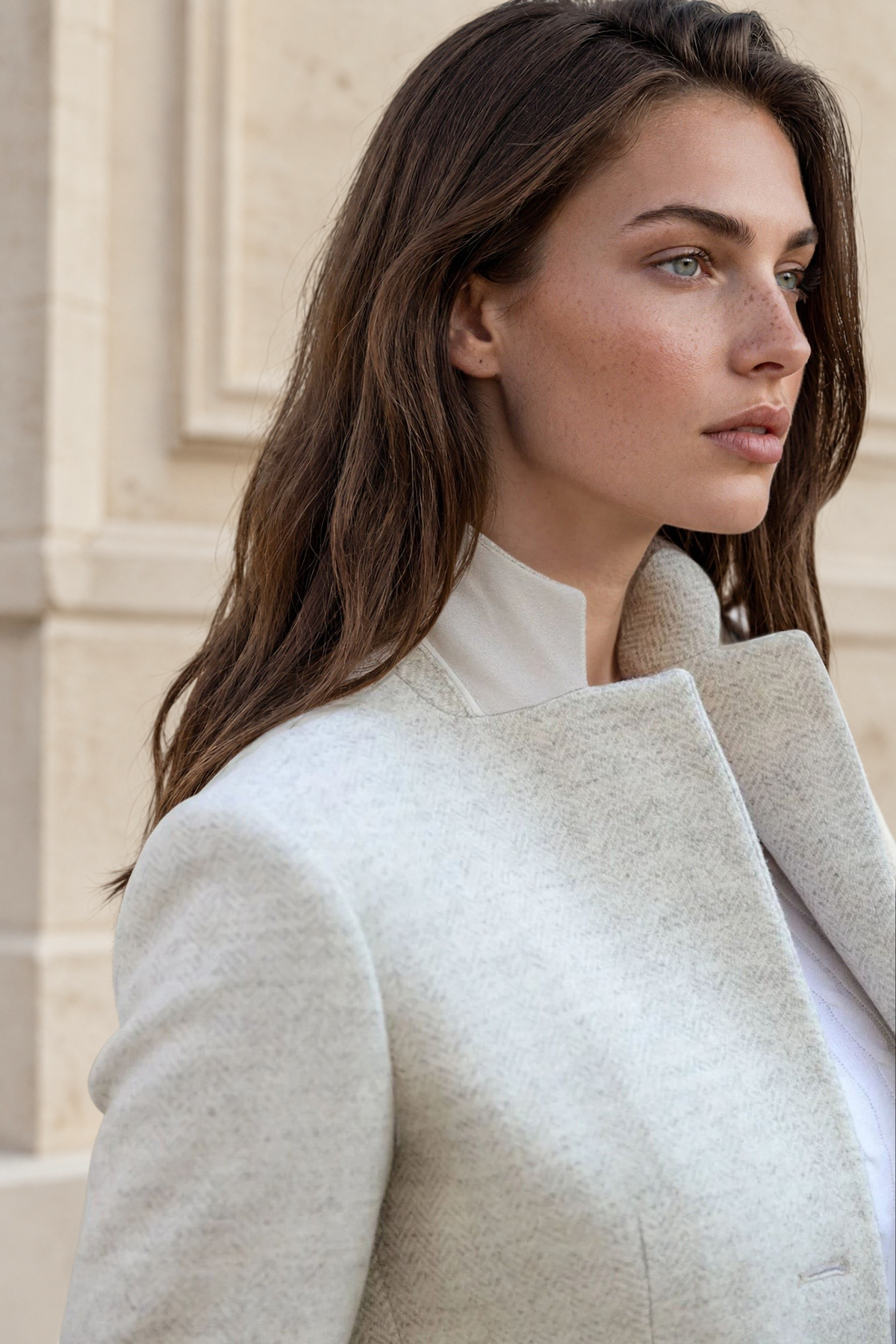 Manteau Jemma redingote 100% laine - Chevron écru-MANTEAU FEMME-Curling-Paris