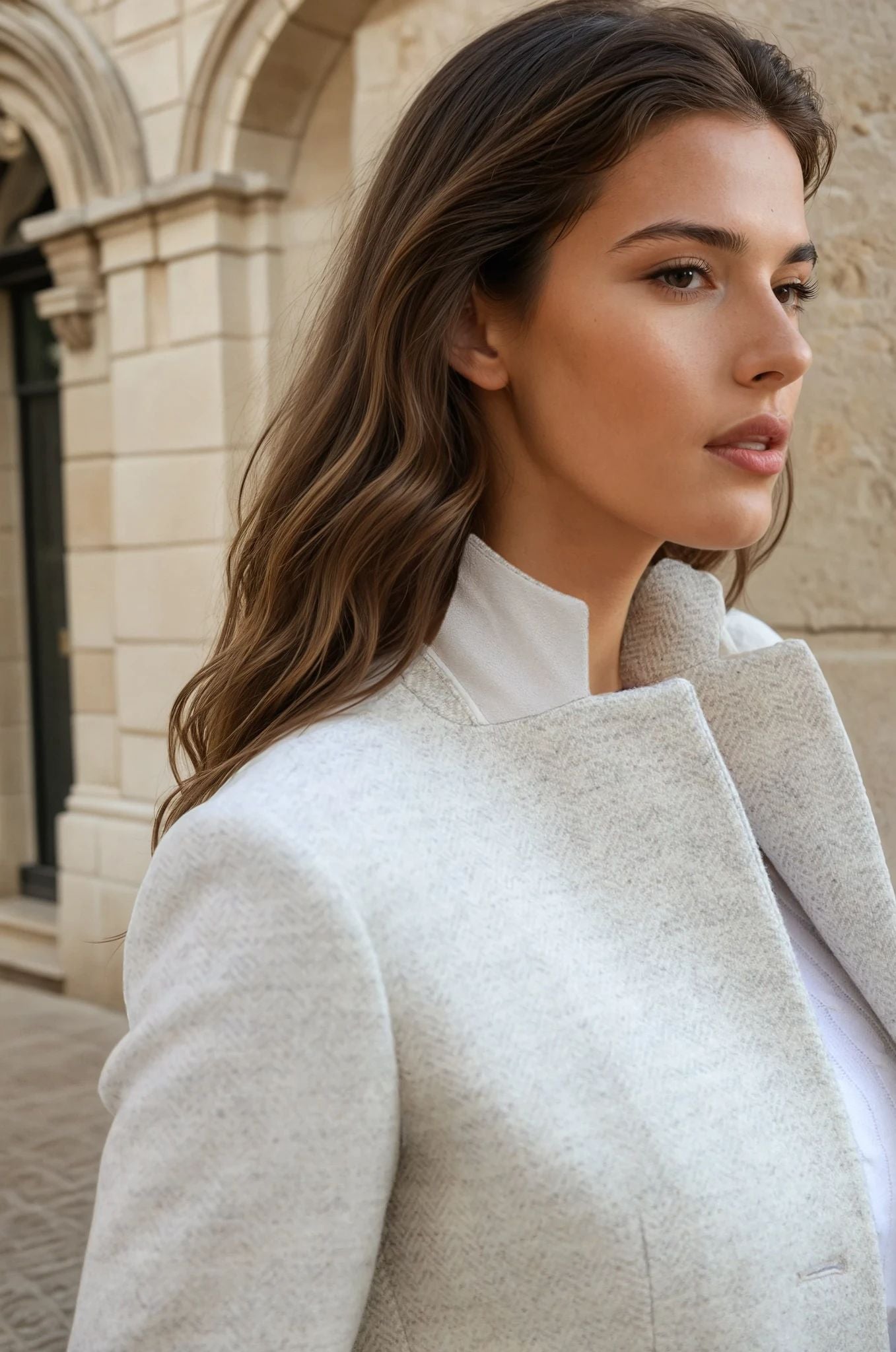 Manteau Jemma redingote 100% laine - Chevron écru-MANTEAU FEMME-Curling-Paris