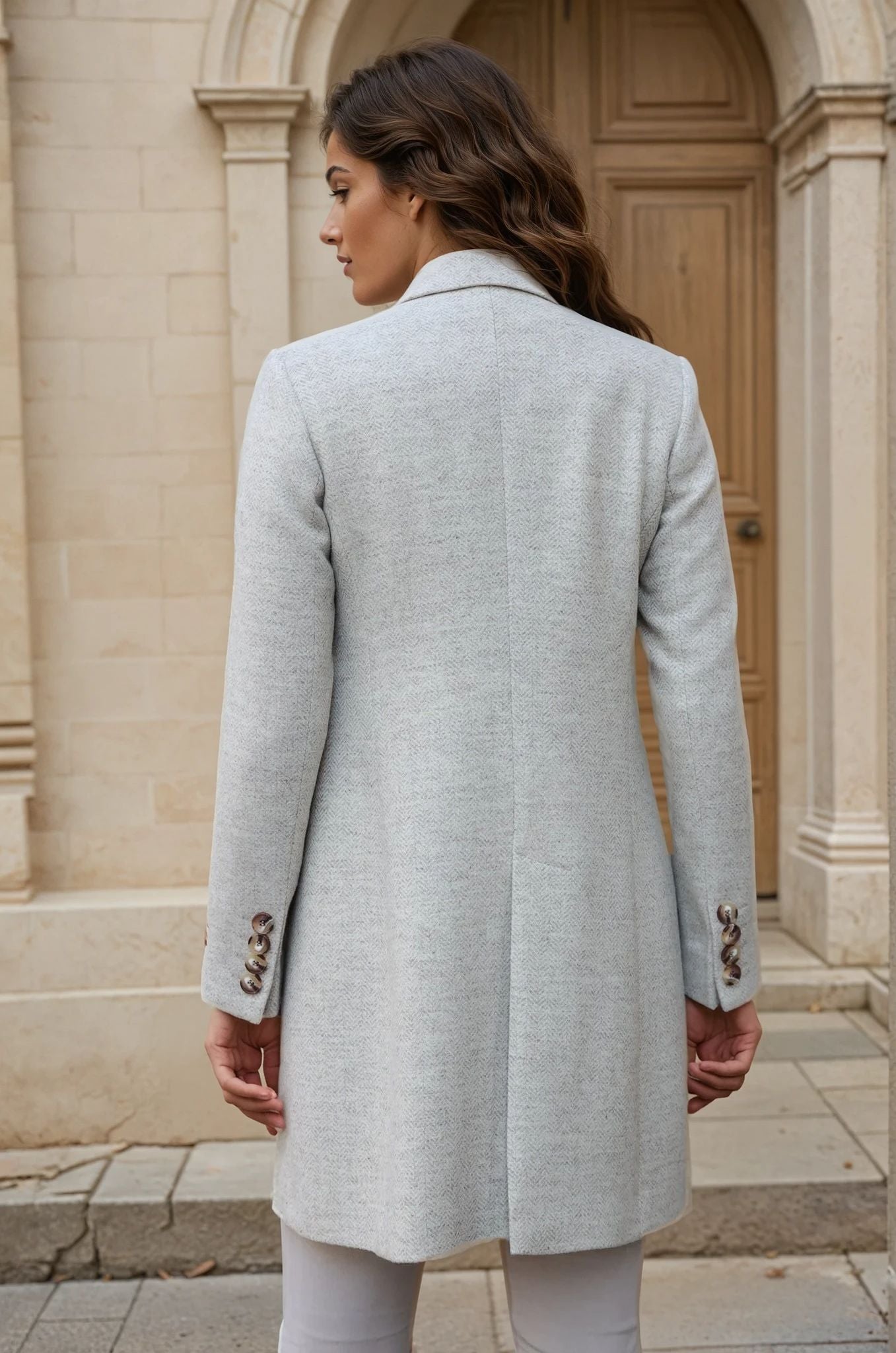 Manteau Jemma redingote 100% laine - Chevron écru-MANTEAU FEMME-Curling-Paris