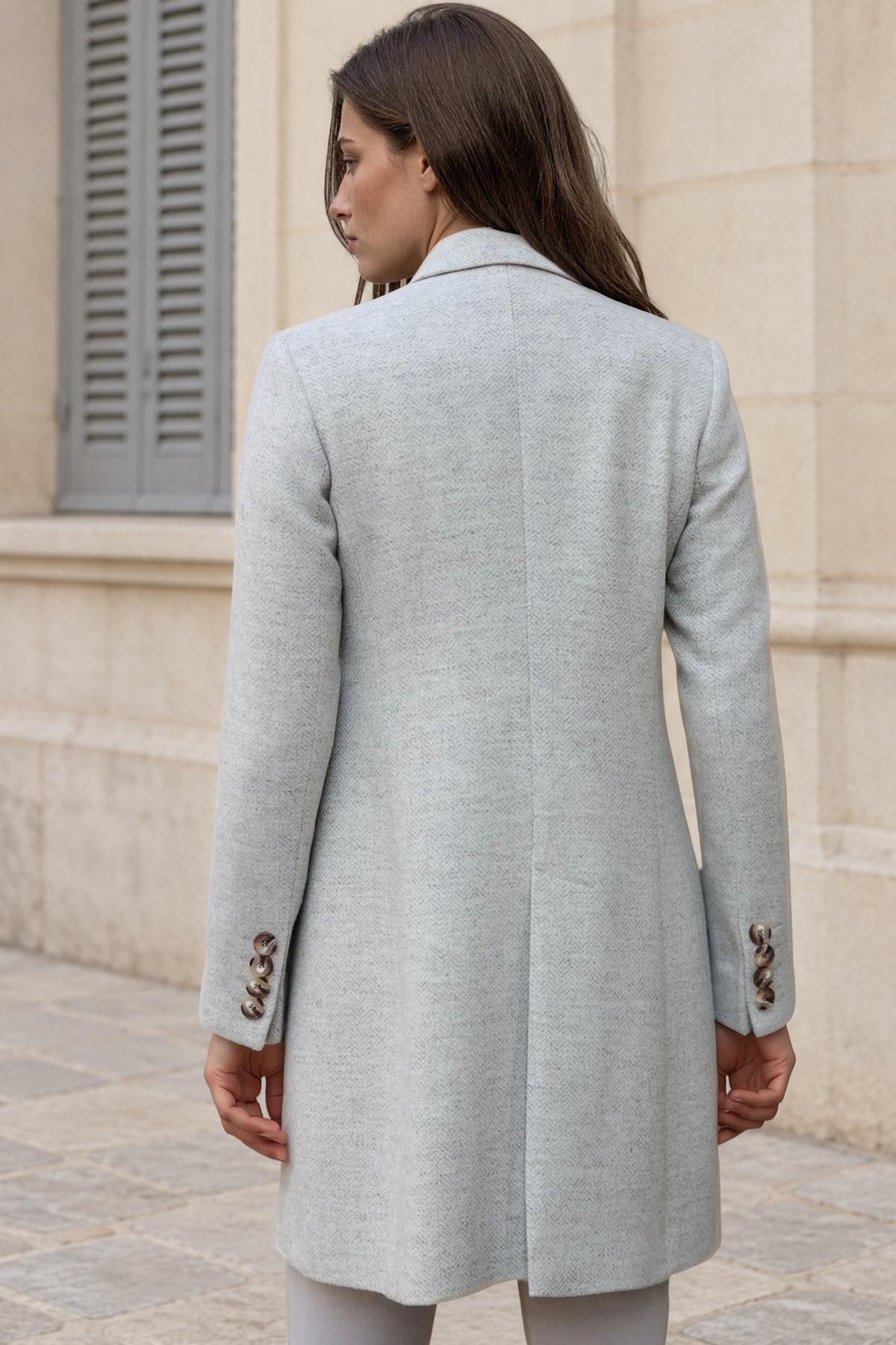 Manteau Jemma redingote 100% laine - Chevron écru-MANTEAU FEMME-Curling-Paris