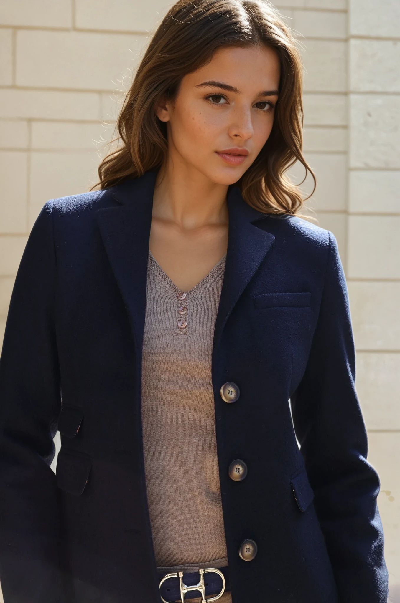 Manteau Jemma redingote 100% laine - Marine-MANTEAU FEMME-Curling-Paris