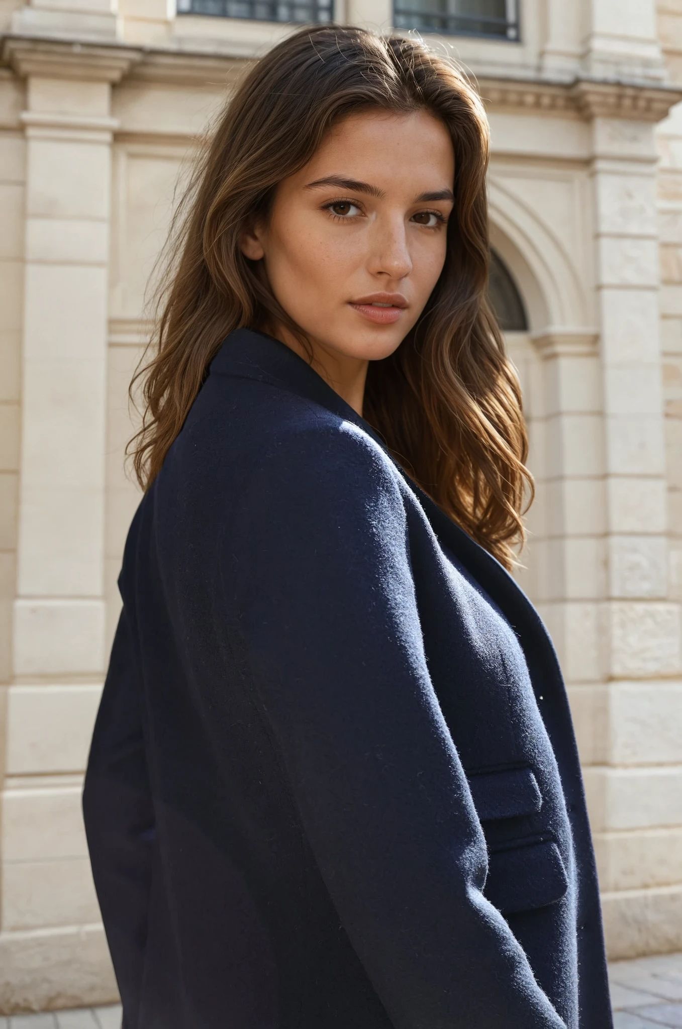 Manteau Jemma redingote 100% laine - Marine-MANTEAU FEMME-Curling-Paris