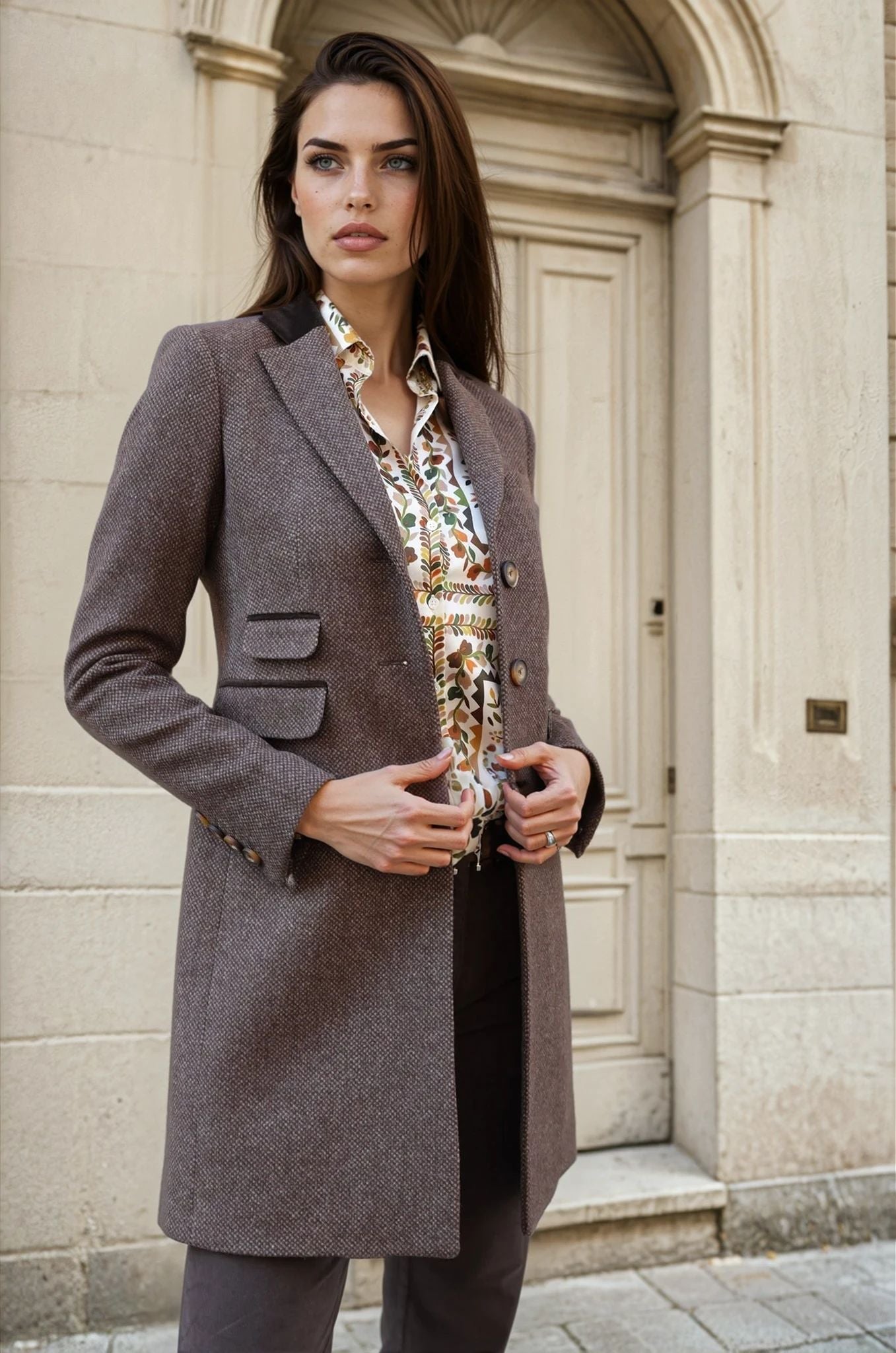 Manteau Jemma redingote 100% laine - Marron-MANTEAU FEMME-Curling-Paris