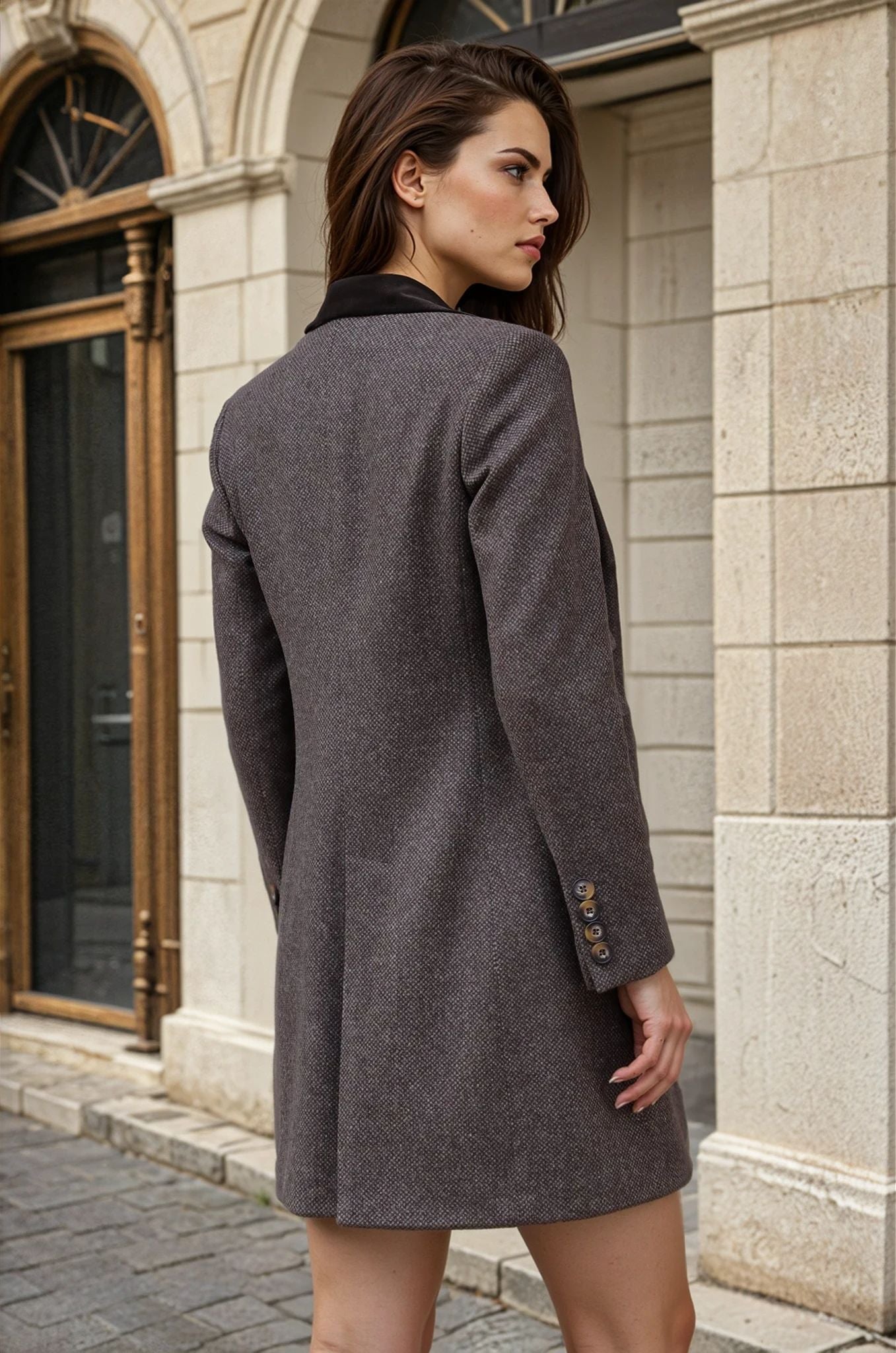 Manteau Jemma redingote 100% laine - Marron-MANTEAU FEMME-Curling-Paris
