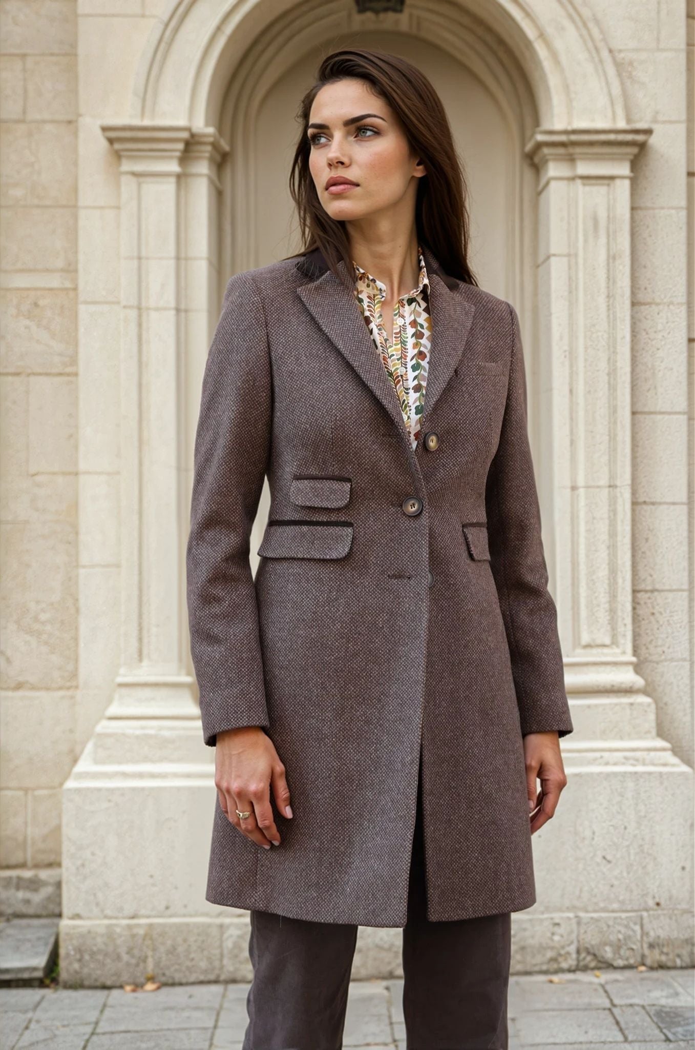 Manteau Jemma redingote 100% laine - Marron-MANTEAU FEMME-Curling-Paris