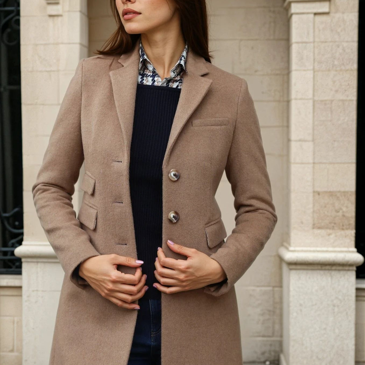 Jemma frock coat in camel hair wool Camel