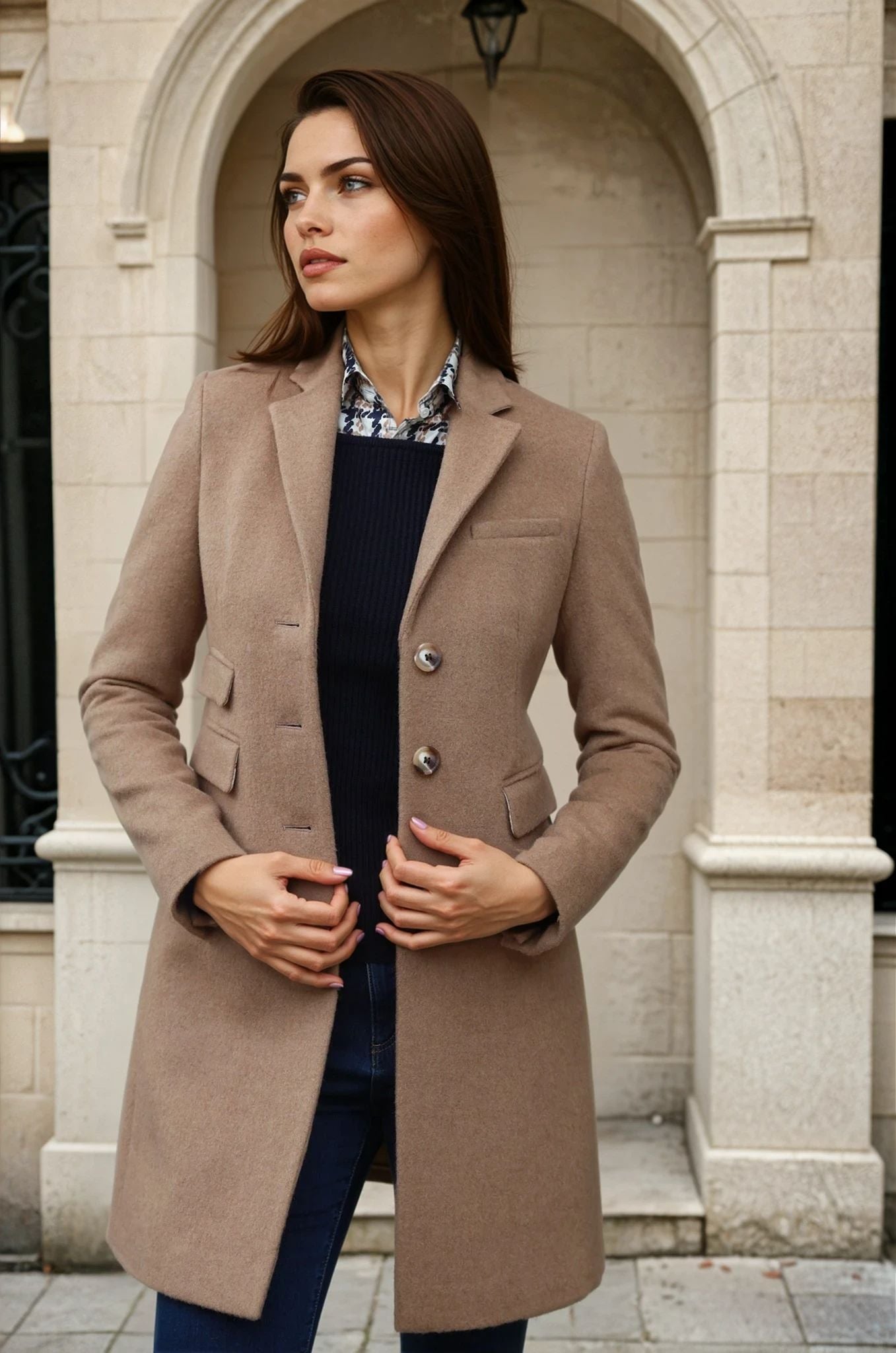 Manteau Jemma redingote en camel hair & laine - Camel-MANTEAU FEMME-Curling-Paris