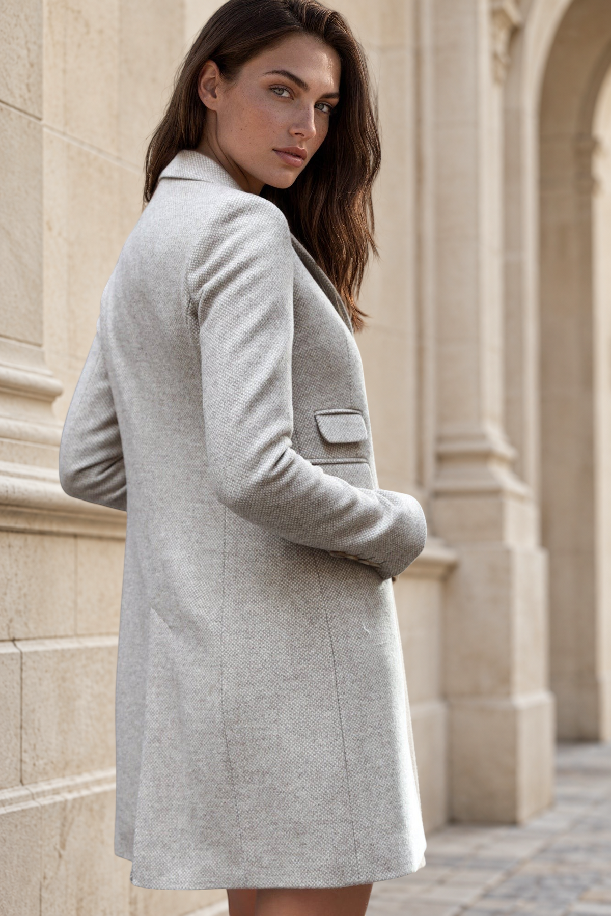 Manteau Jemma redingote en laine - Tweed Beige-MANTEAU FEMME-Curling-Paris